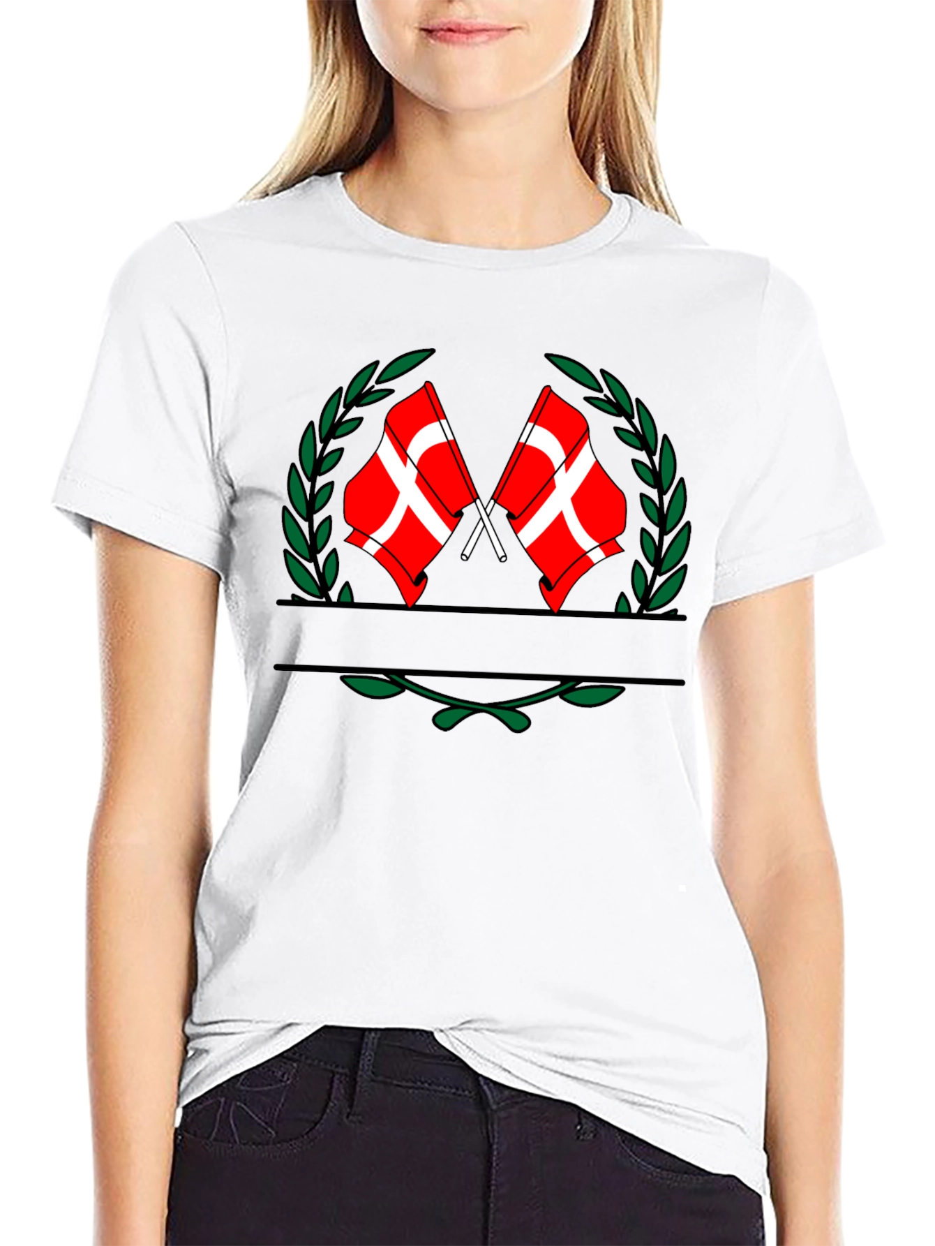 Danish Flag Crest Graphic Tee - Black