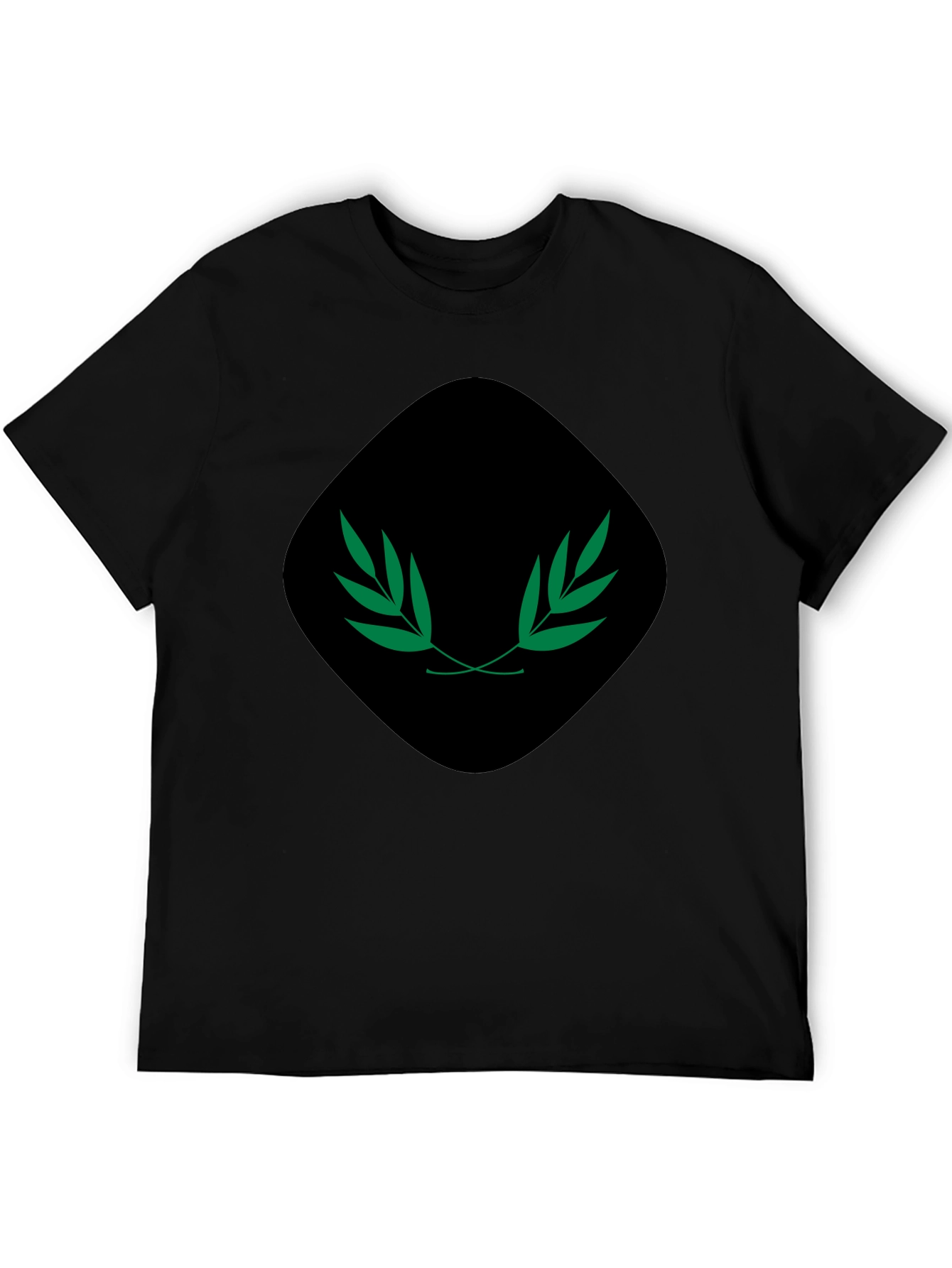 Mens Black Tee with Green Laurel Design