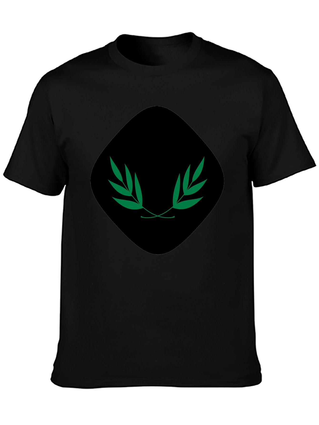 Mens Black Tee with Green Laurel Design