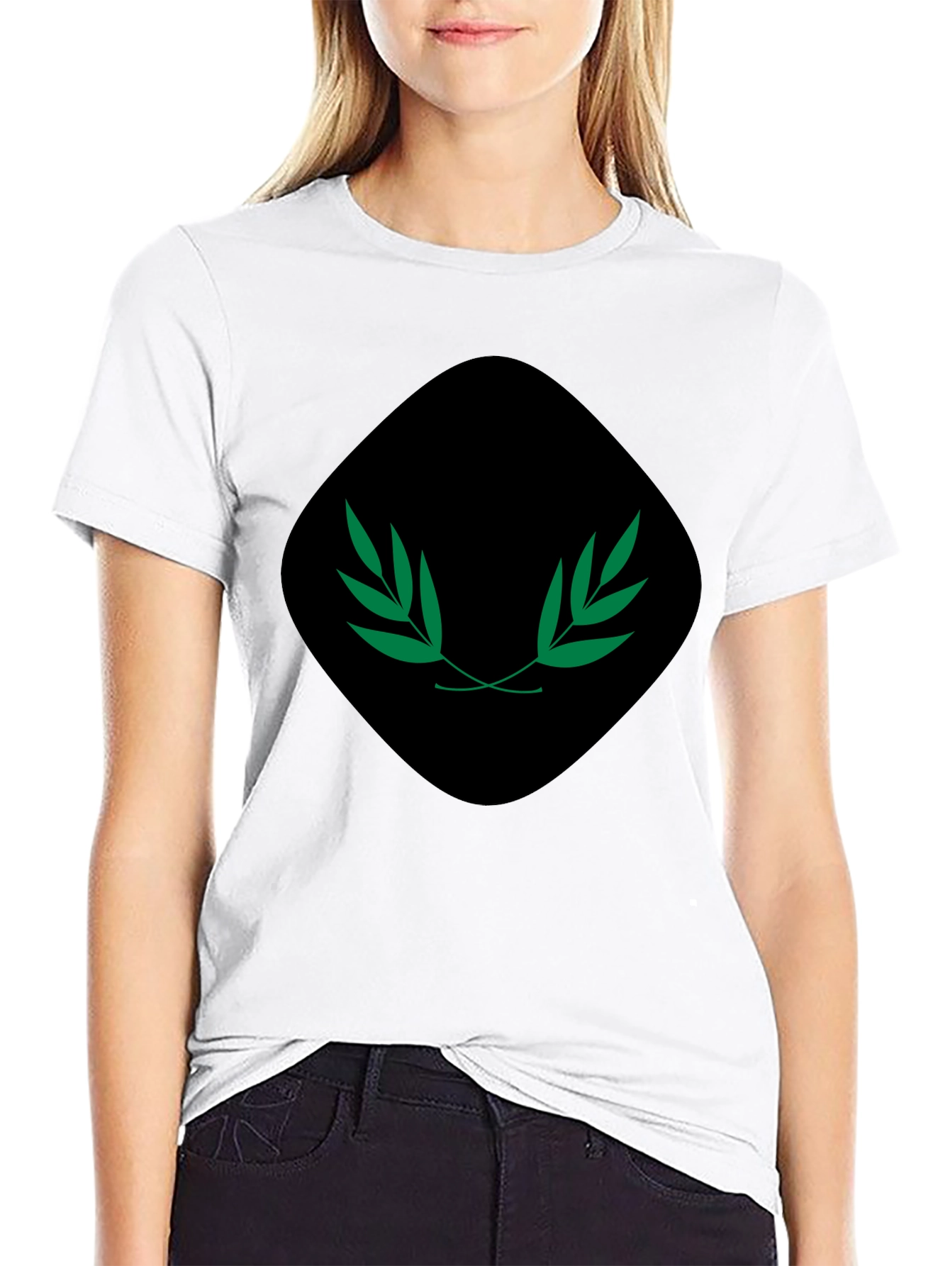 Mens Black Tee with Green Laurel Design