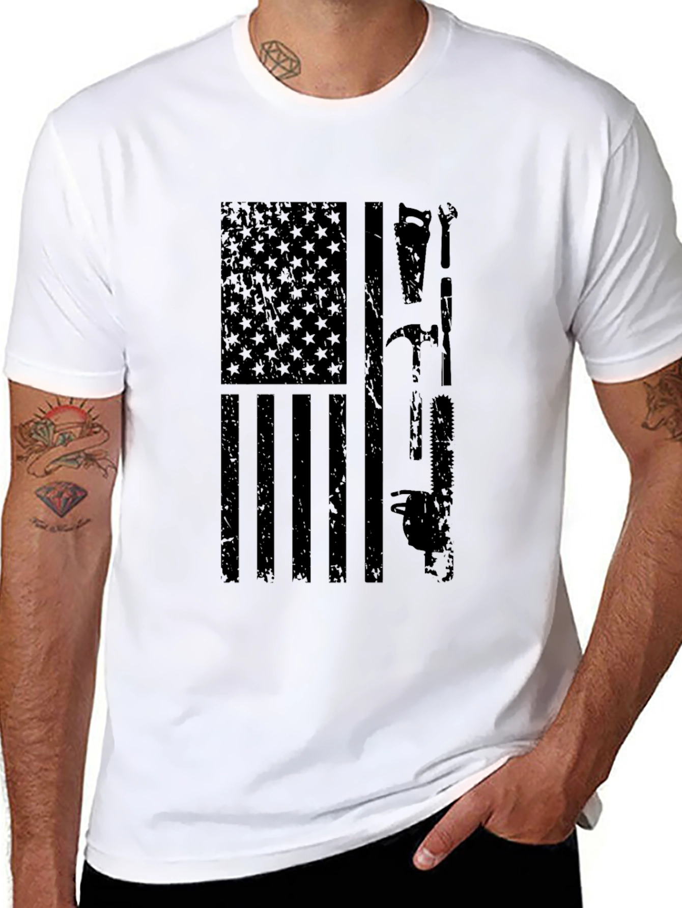 American Flag Tools Graphic T-Shirt - Black
