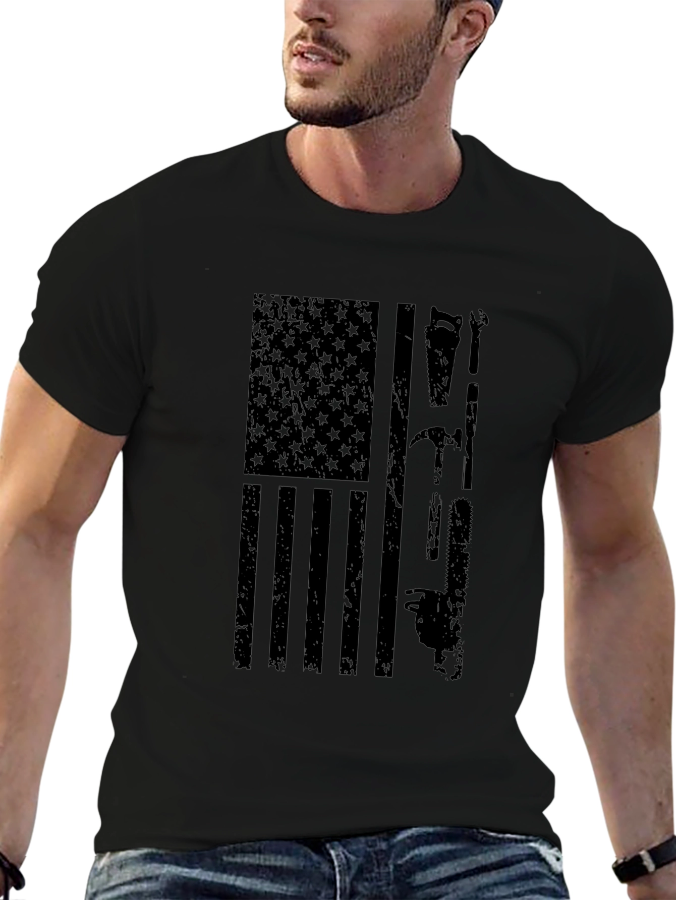 American Flag Tools Graphic T-Shirt - Black