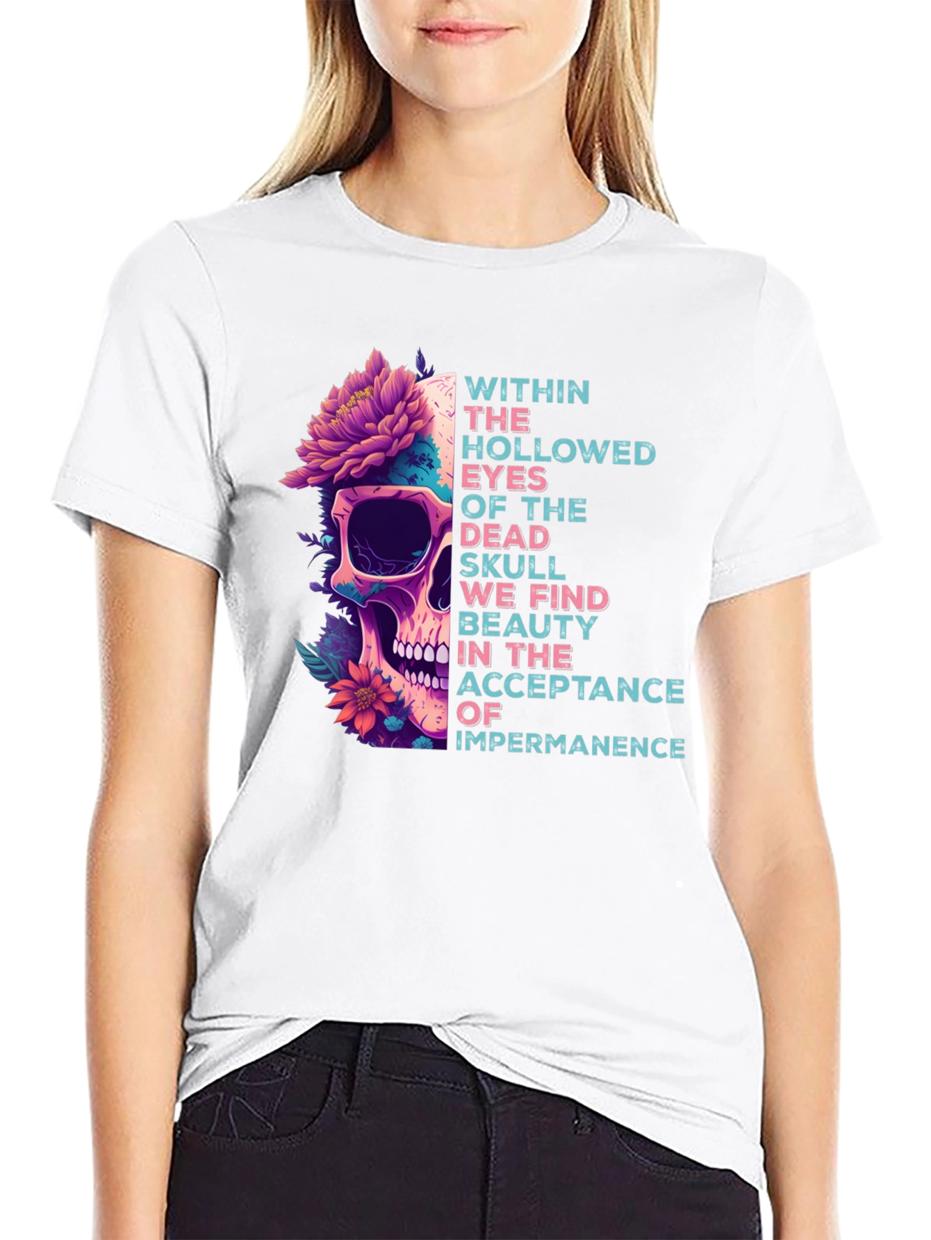 Skull & Flowers Graphic Tee - Acceptance Impermanence