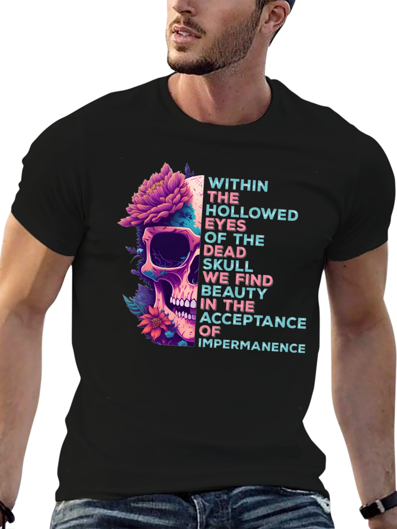 Skull & Flowers Graphic Tee - Acceptance Impermanence