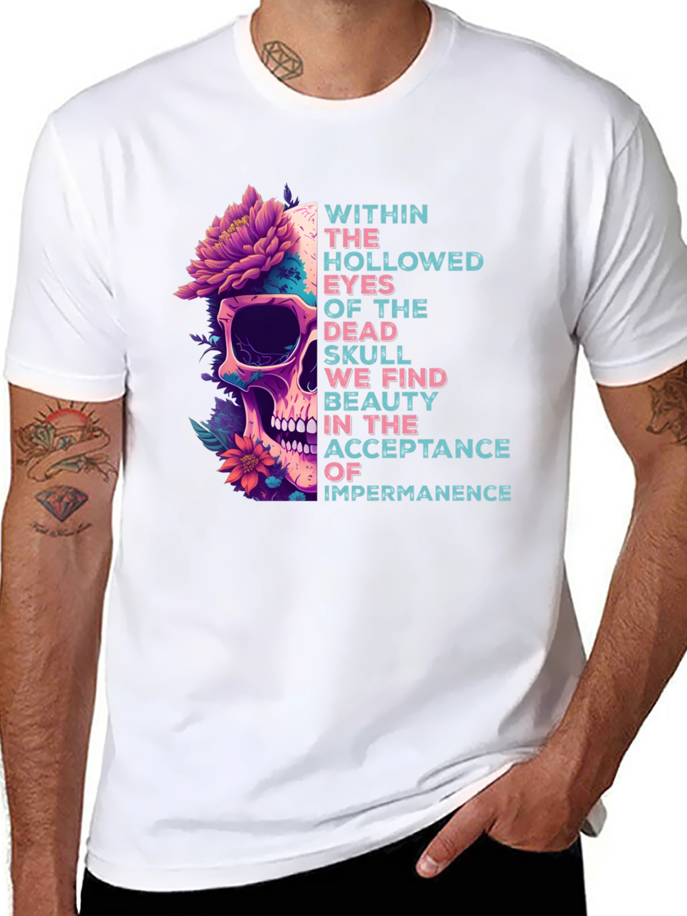 Skull & Flowers Graphic Tee - Acceptance Impermanence