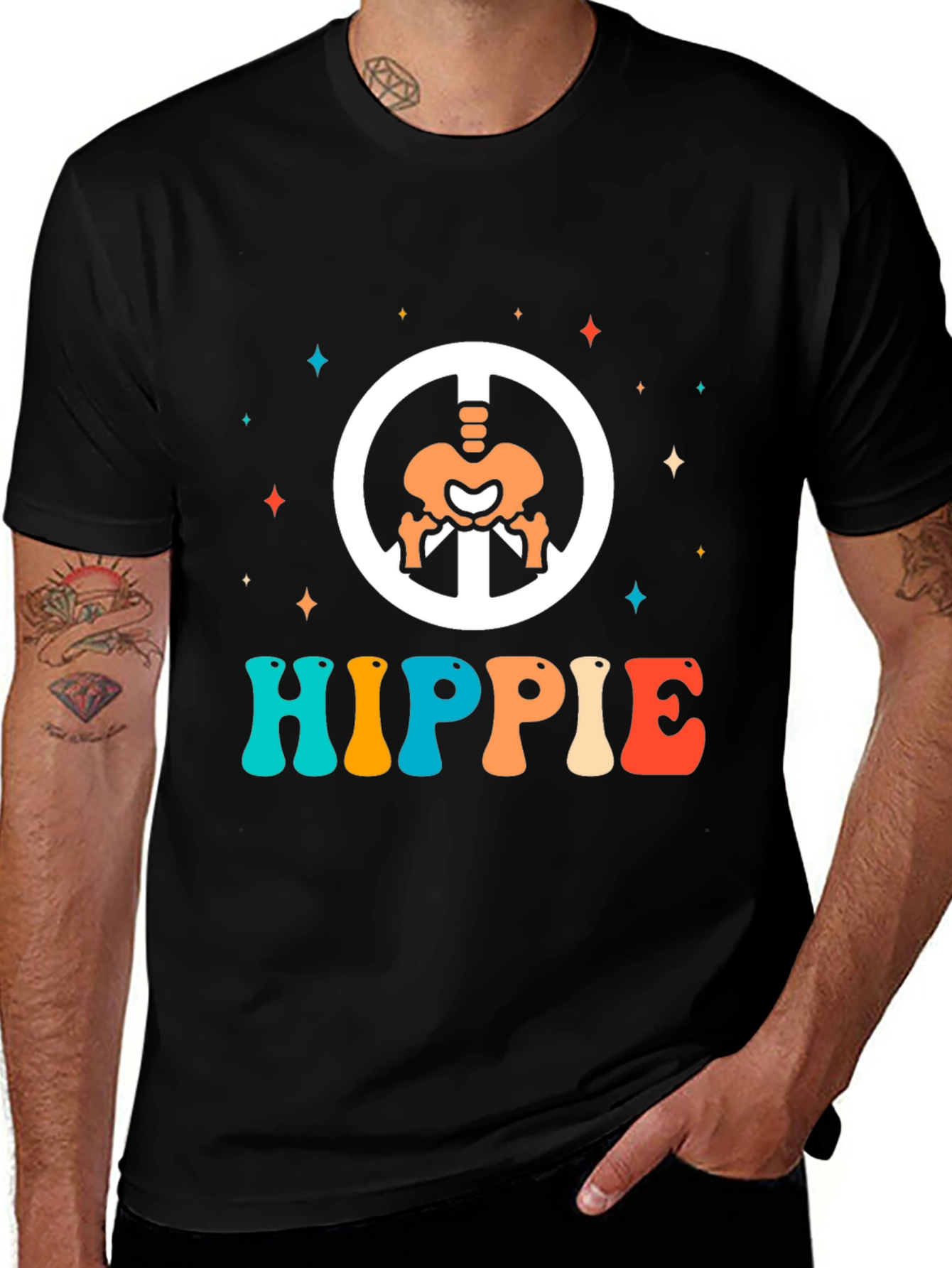 Retro Hippie Skeleton Peace Sign T-Shirt