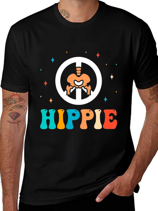 Retro Hippie Skeleton Peace Sign T-Shirt