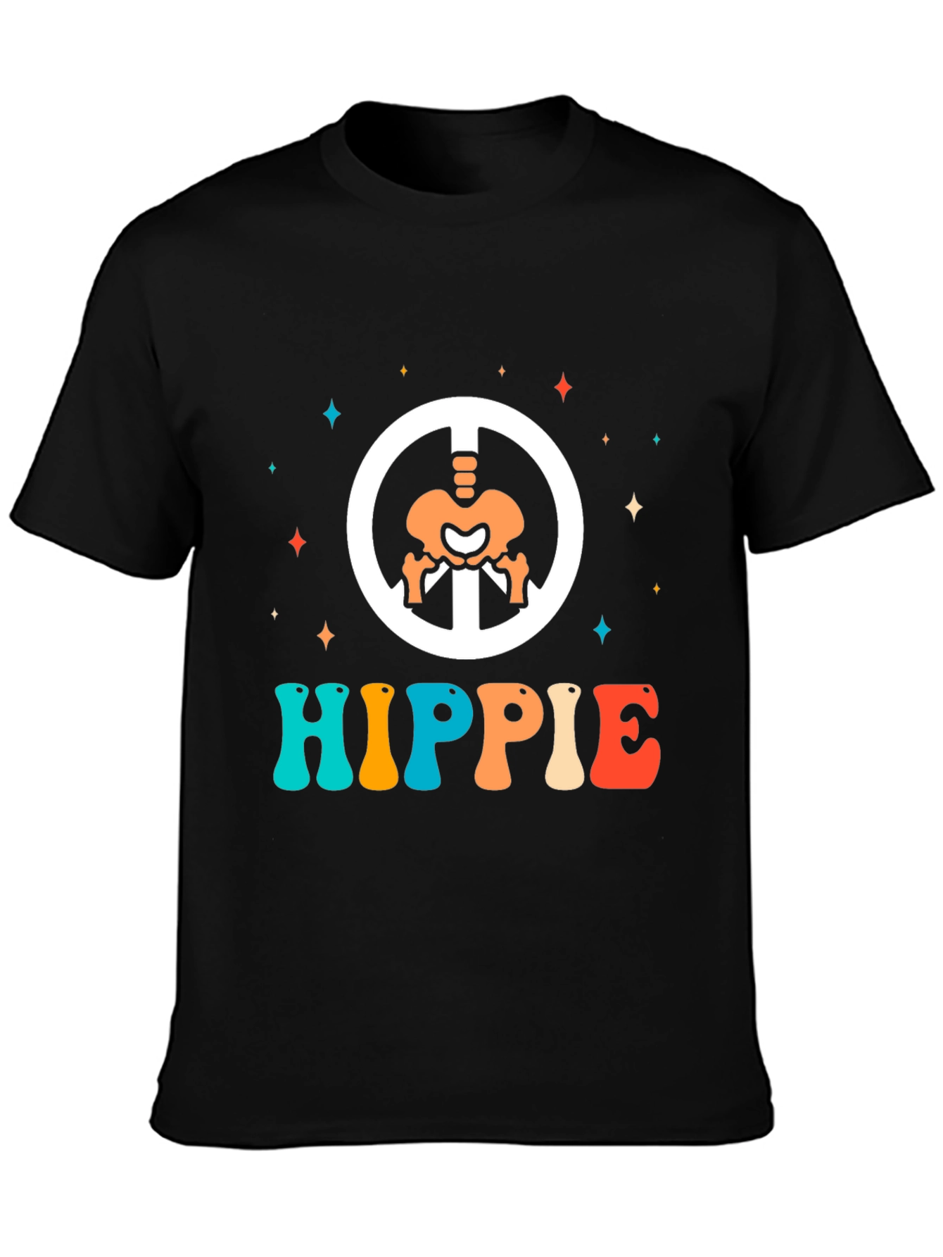 Retro Hippie Skeleton Peace Sign T-Shirt
