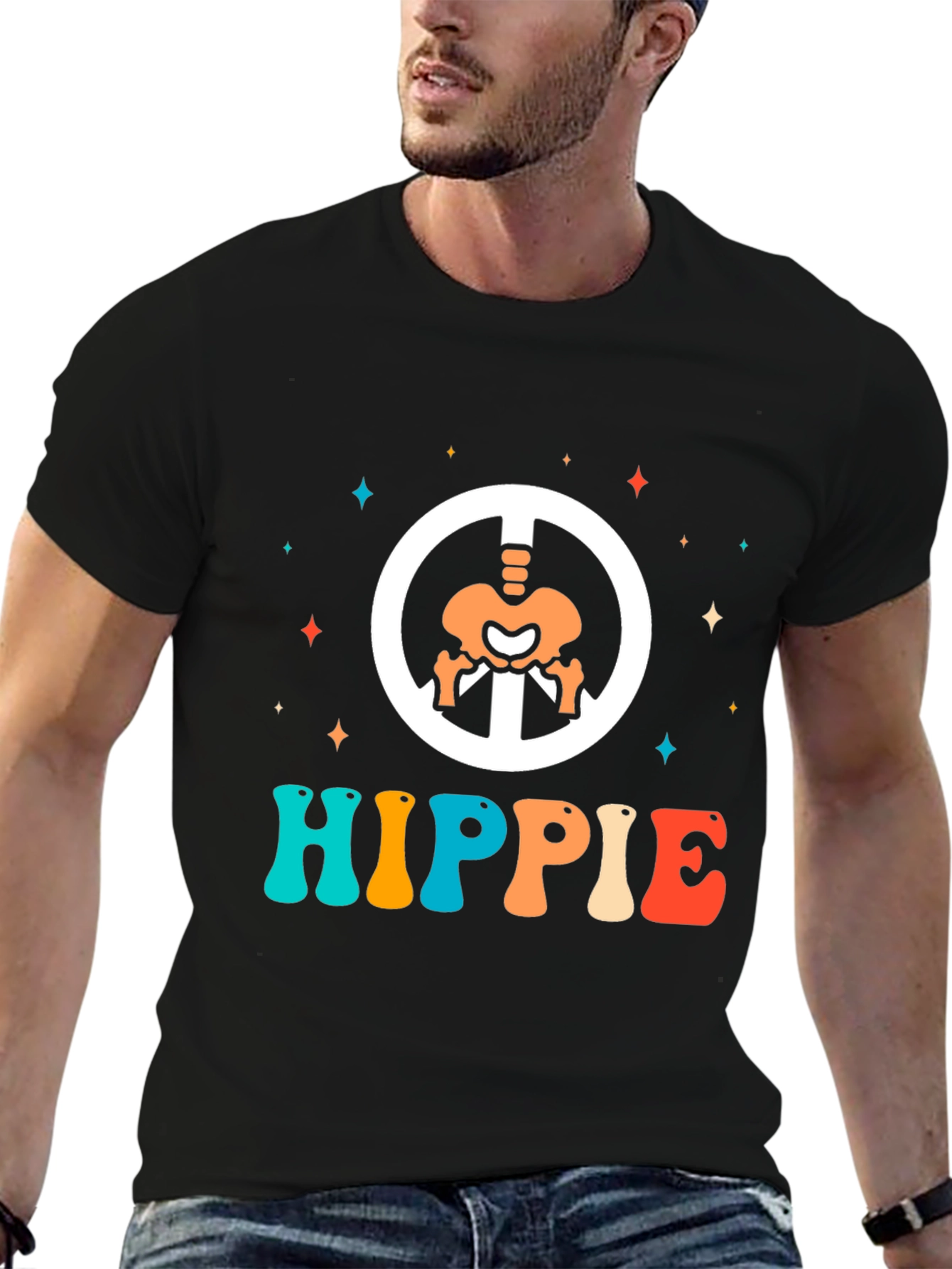 Retro Hippie Skeleton Peace Sign T-Shirt