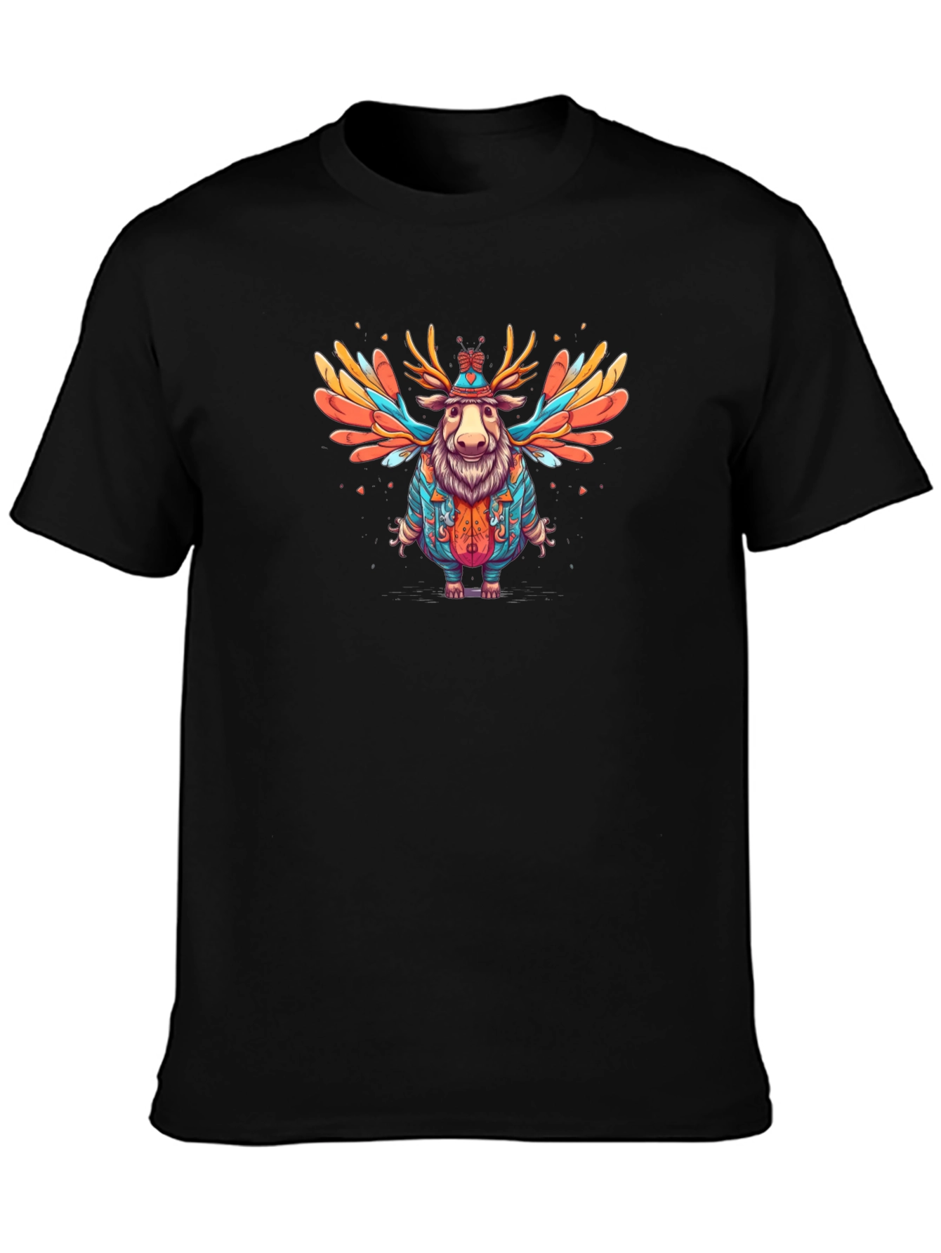 Whimsical Moose Graphic Tee - Soft Black Cotton Blend