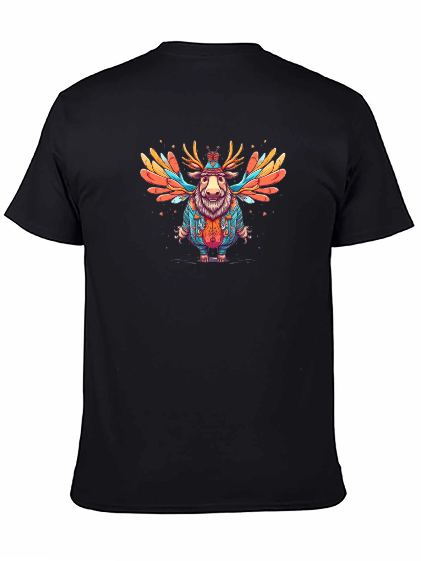 Whimsical Moose Graphic Tee - Soft Black Cotton Blend