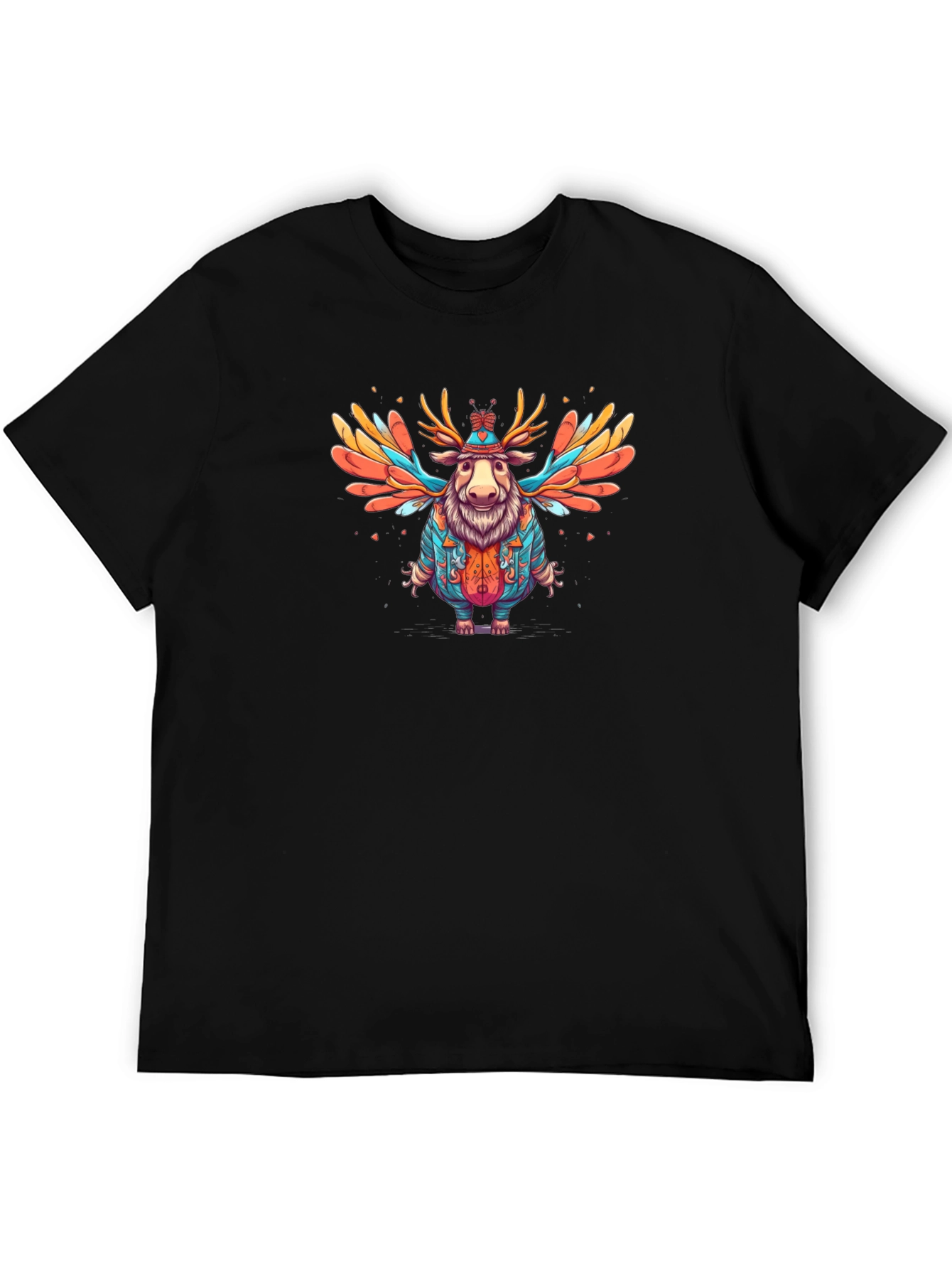 Whimsical Moose Graphic Tee - Soft Black Cotton Blend