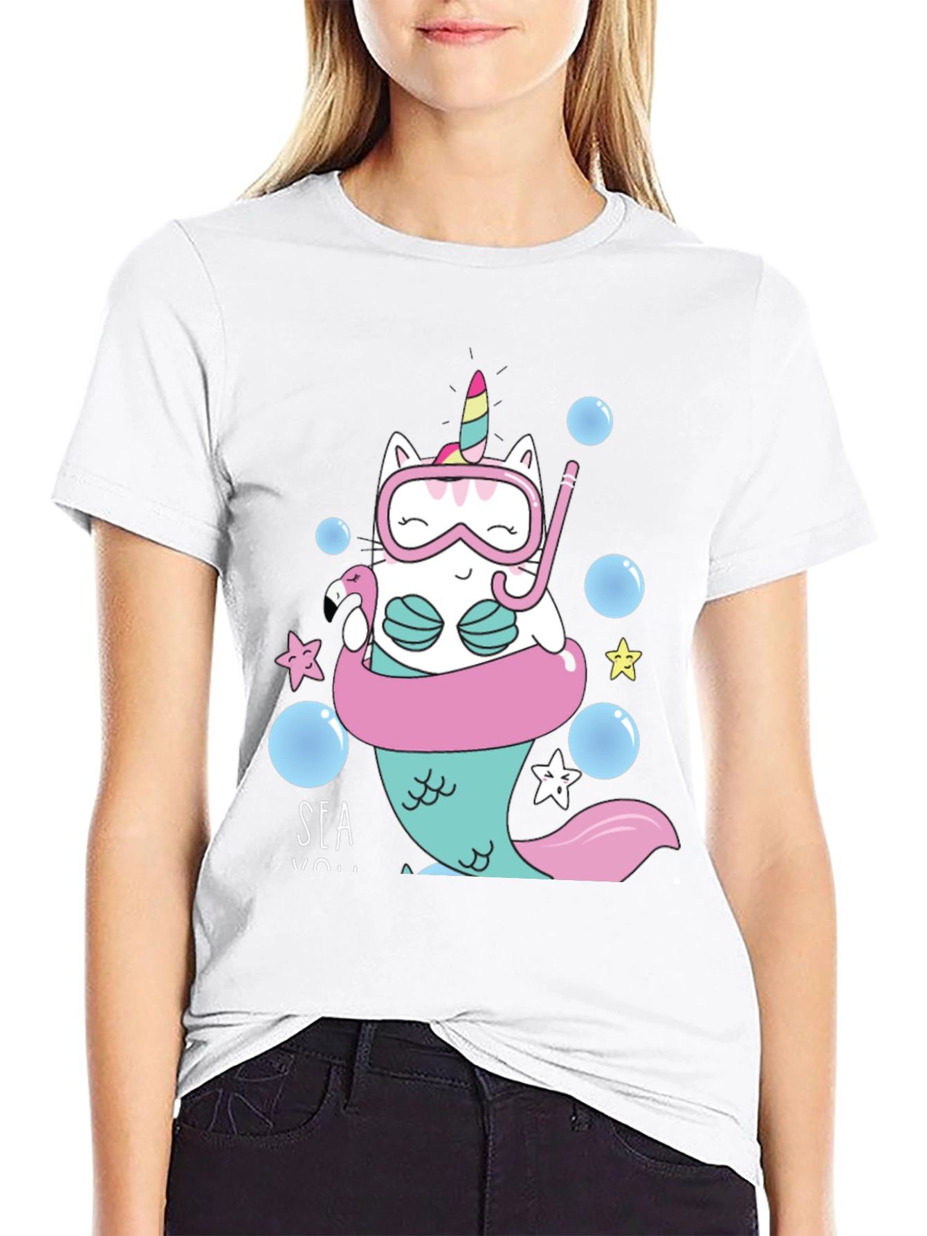 Unicat Mermaid T-Shirt - Funny Cartoon Cat Tee