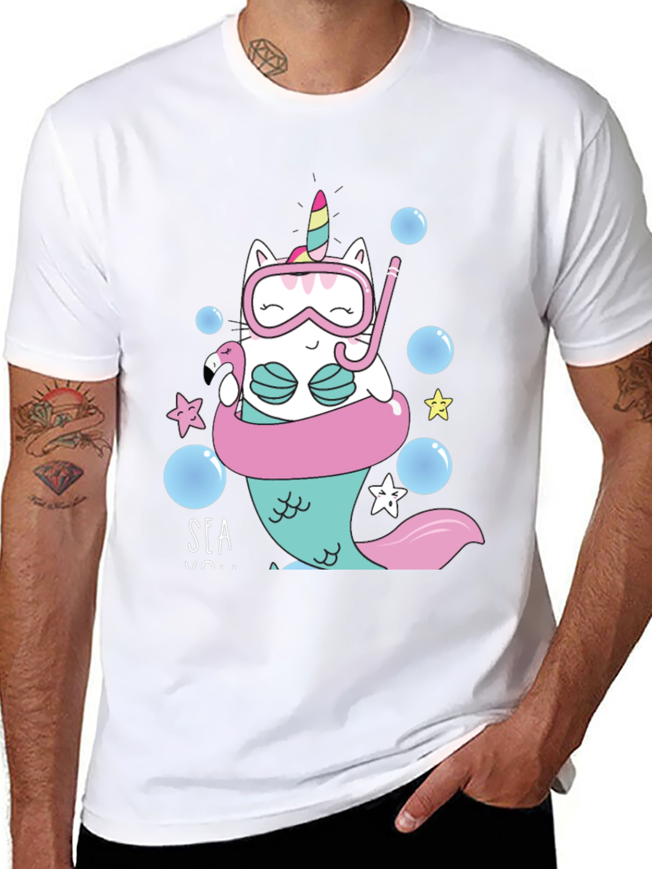 Unicat Mermaid T-Shirt - Funny Cartoon Cat Tee