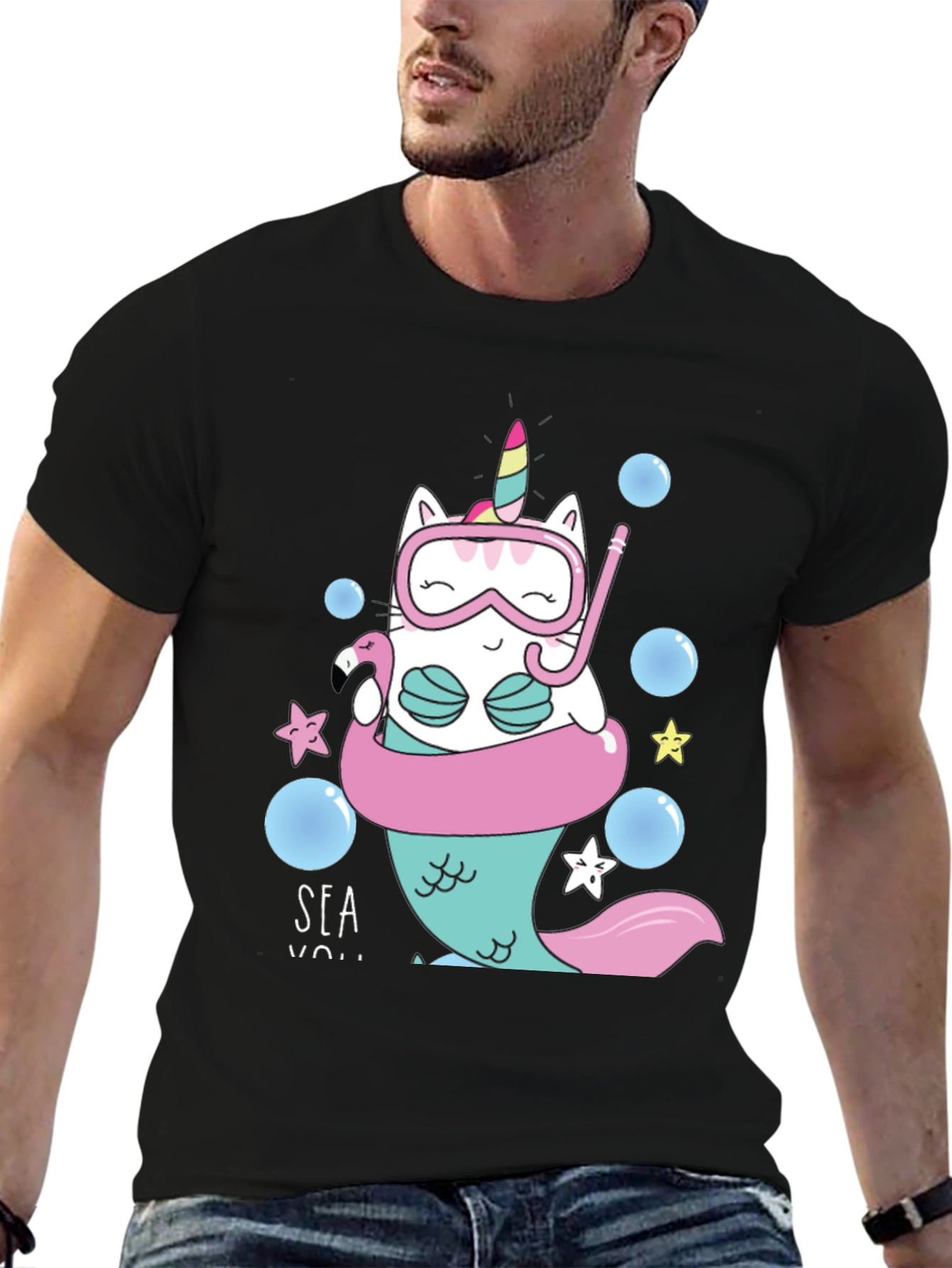 Unicat Mermaid T-Shirt - Funny Cartoon Cat Tee