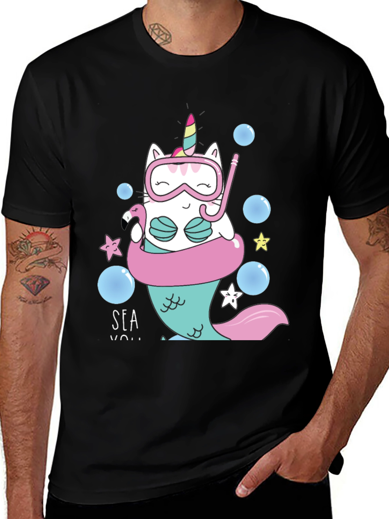 Unicat Mermaid T-Shirt - Funny Cartoon Cat Tee
