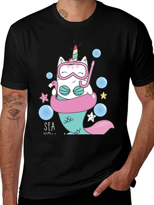 Unicat Mermaid T-Shirt - Funny Cartoon Cat Tee