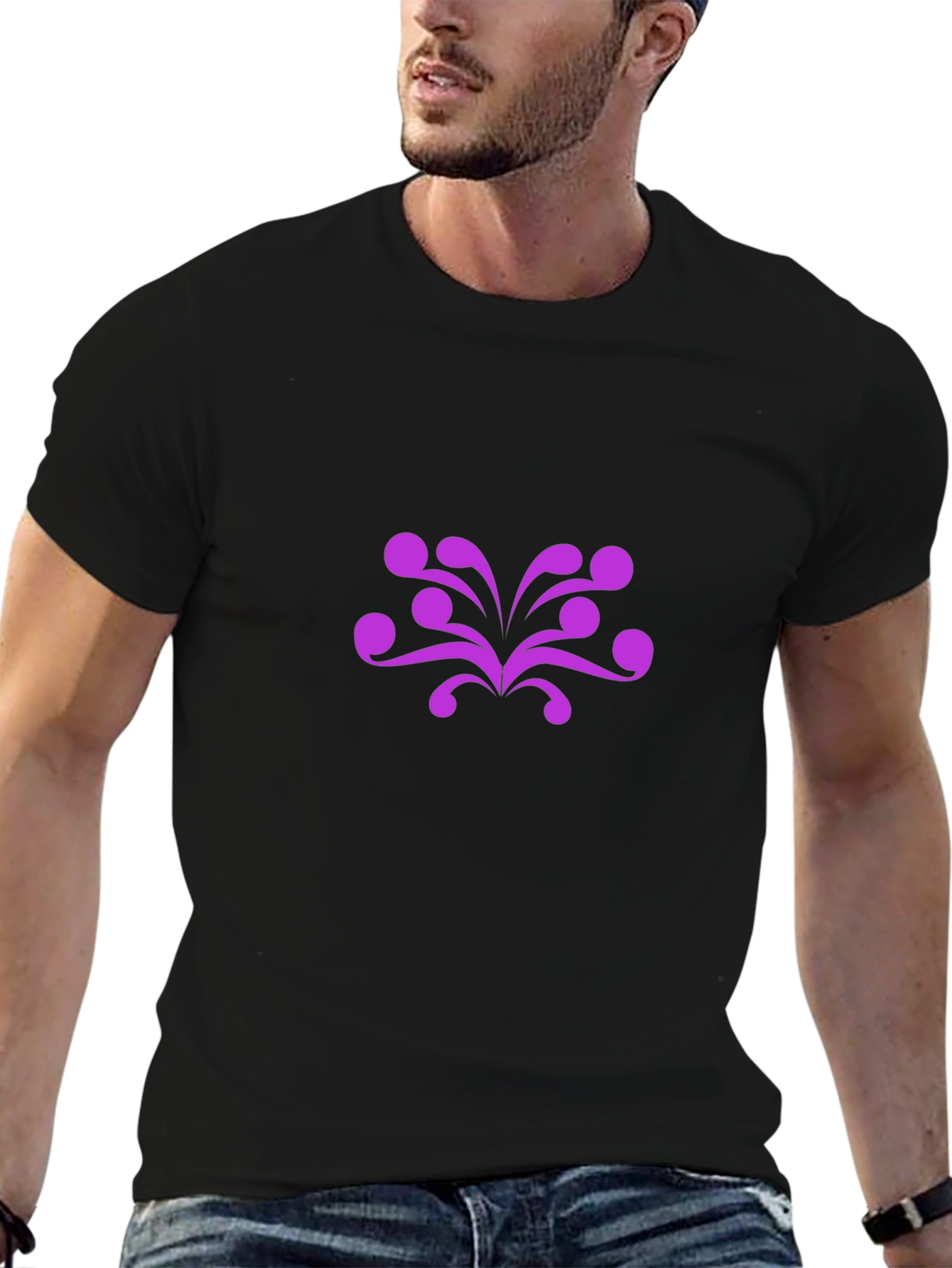 Mens Black T-Shirt with Abstract Purple Design