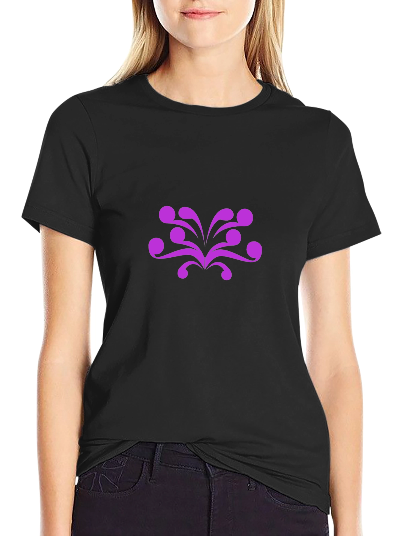Mens Black T-Shirt with Abstract Purple Design