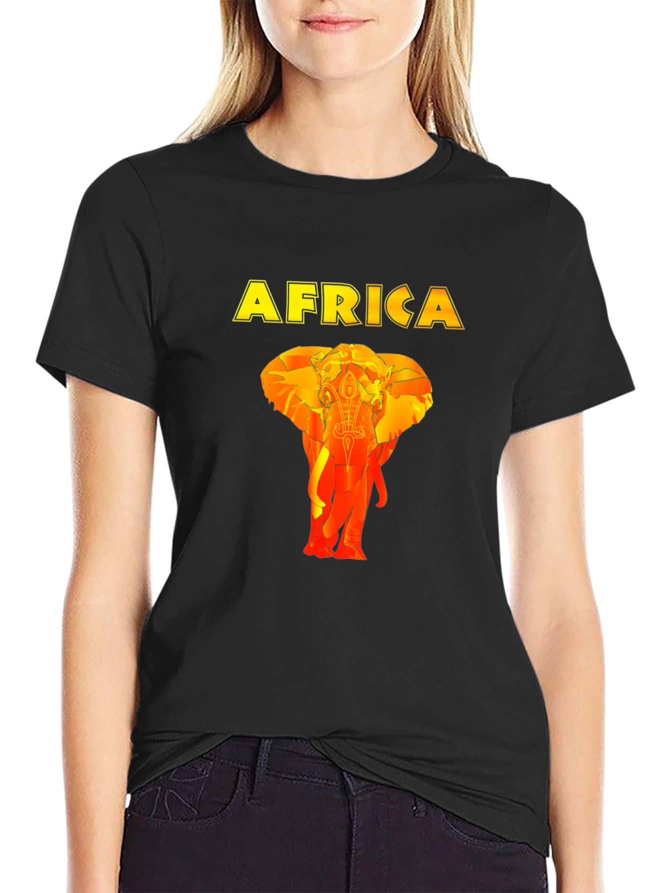 Africa Elephant Graphic Black T-Shirt