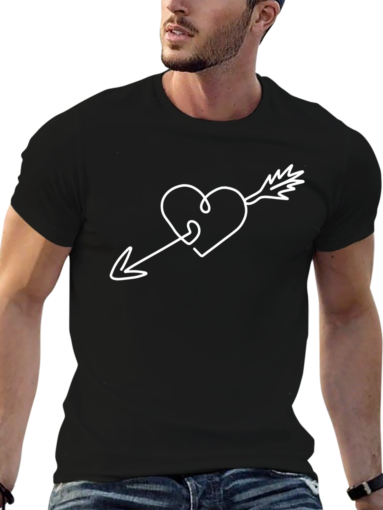 Heart Arrow Graphic Tee - Black Casual Comfort