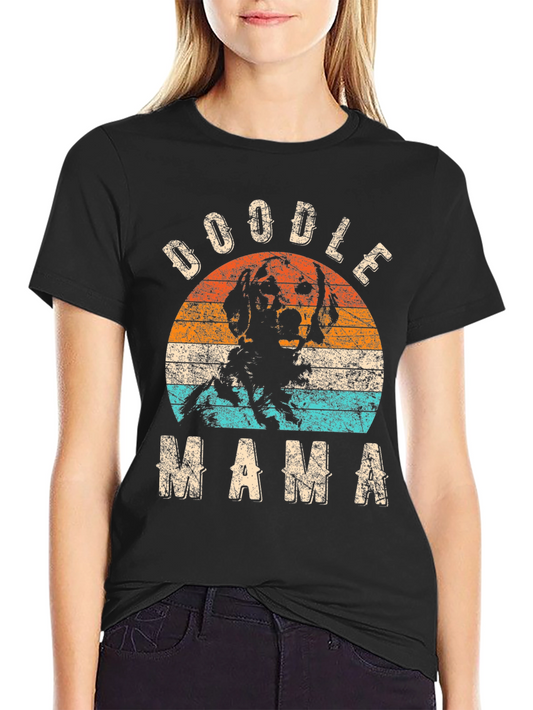 Doodle Mama Vintage Style Graphic Tee - Black Cotton T-Shirt