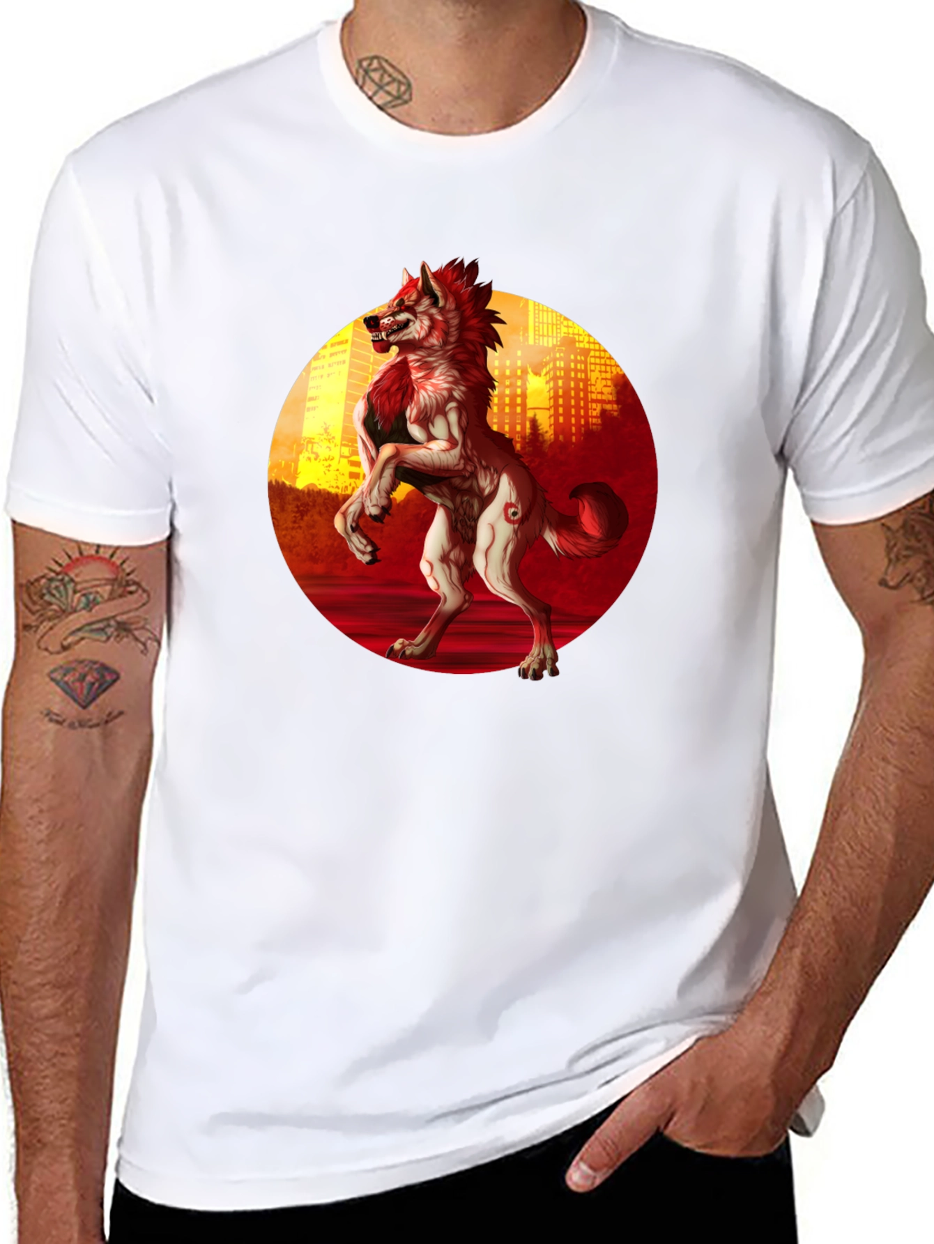 Werewolf Cityscape Graphic Tee - Black
