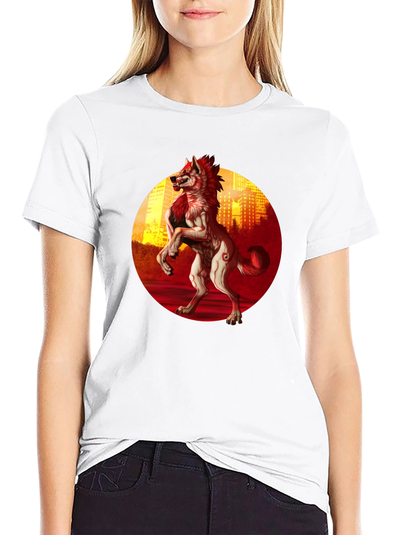 Werewolf Cityscape Graphic Tee - Black