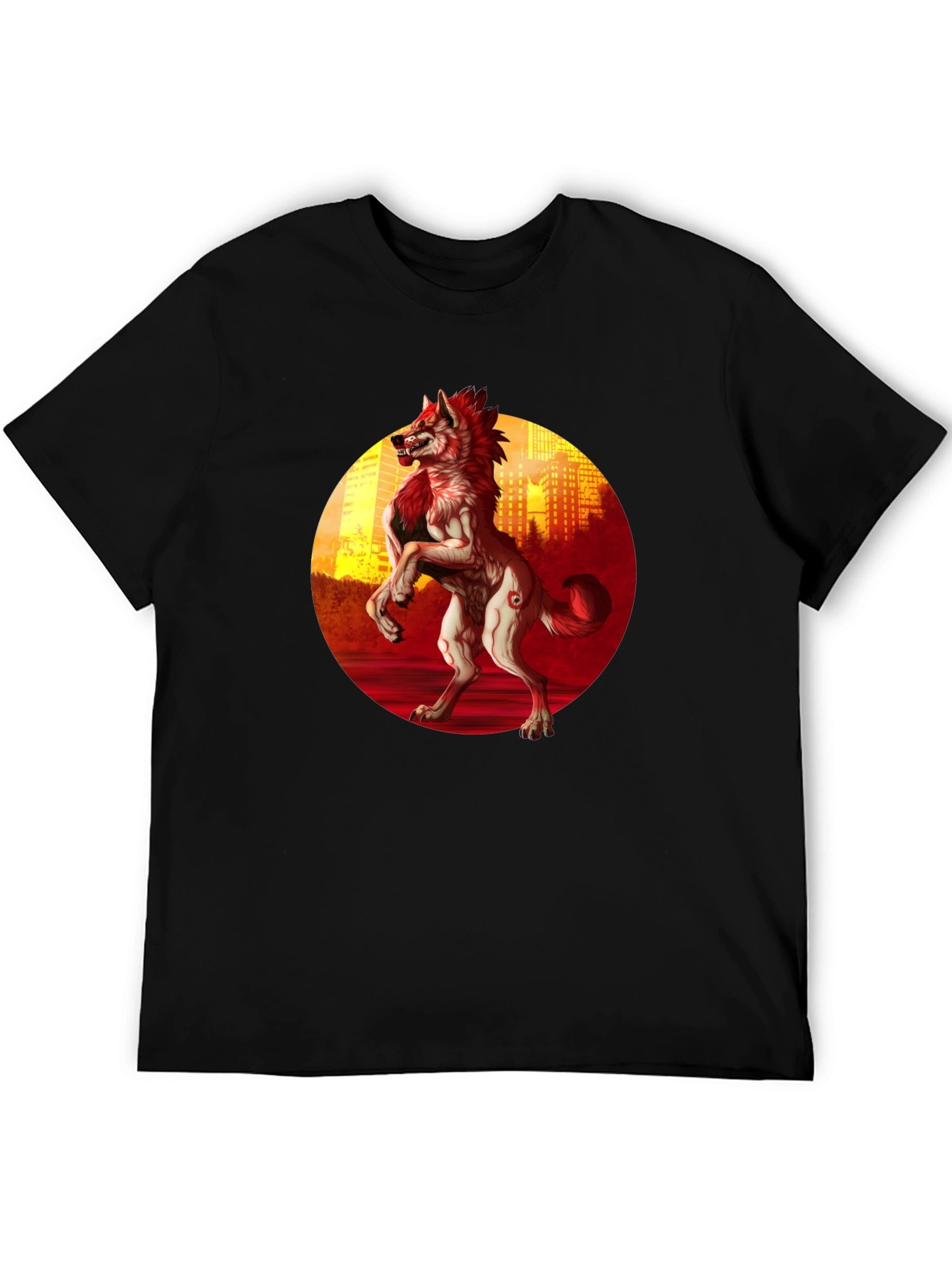 Werewolf Cityscape Graphic Tee - Black
