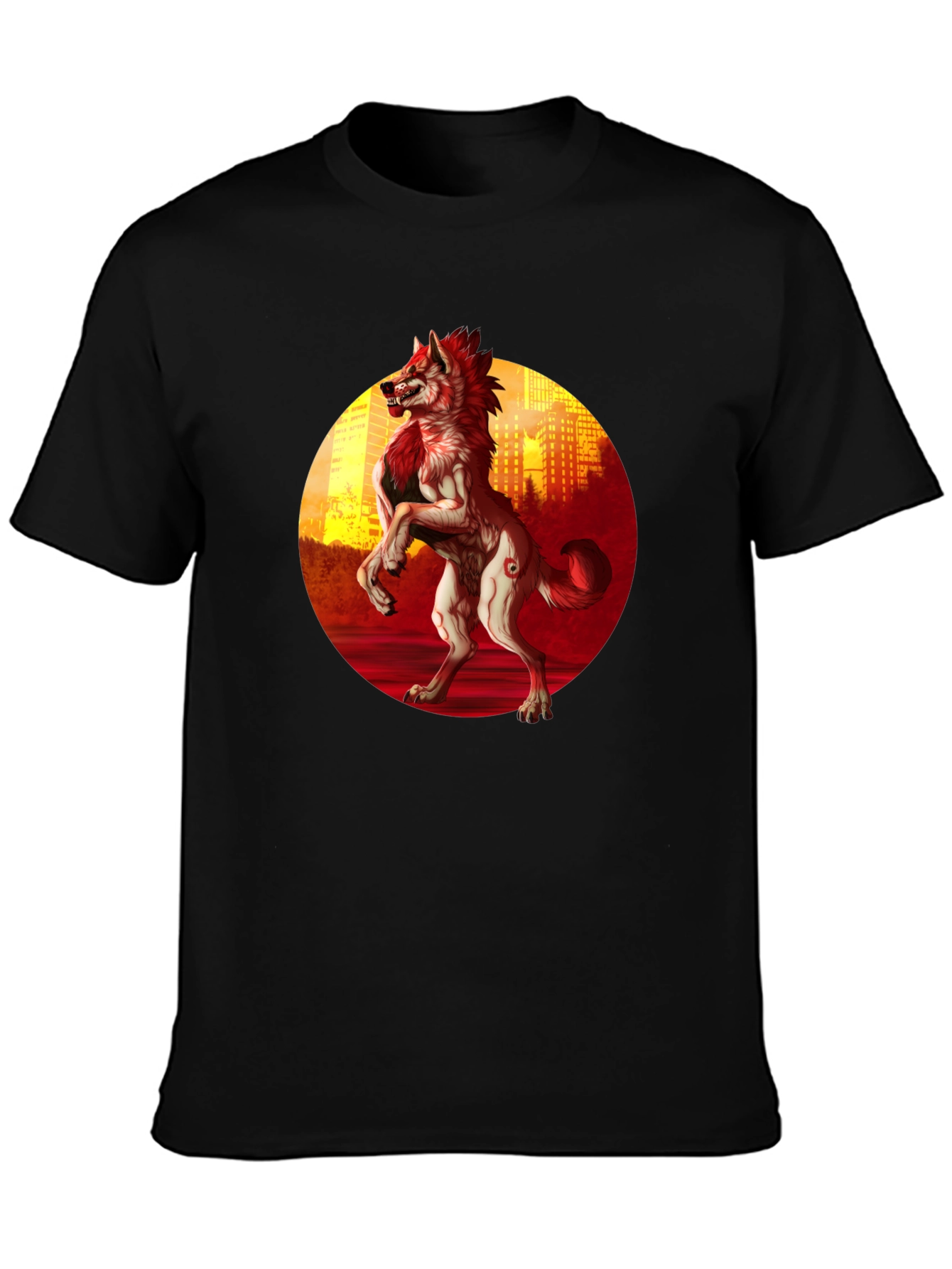 Werewolf Cityscape Graphic Tee - Black
