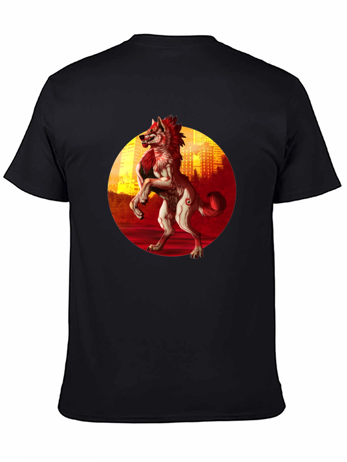 Werewolf Cityscape Graphic Tee - Black