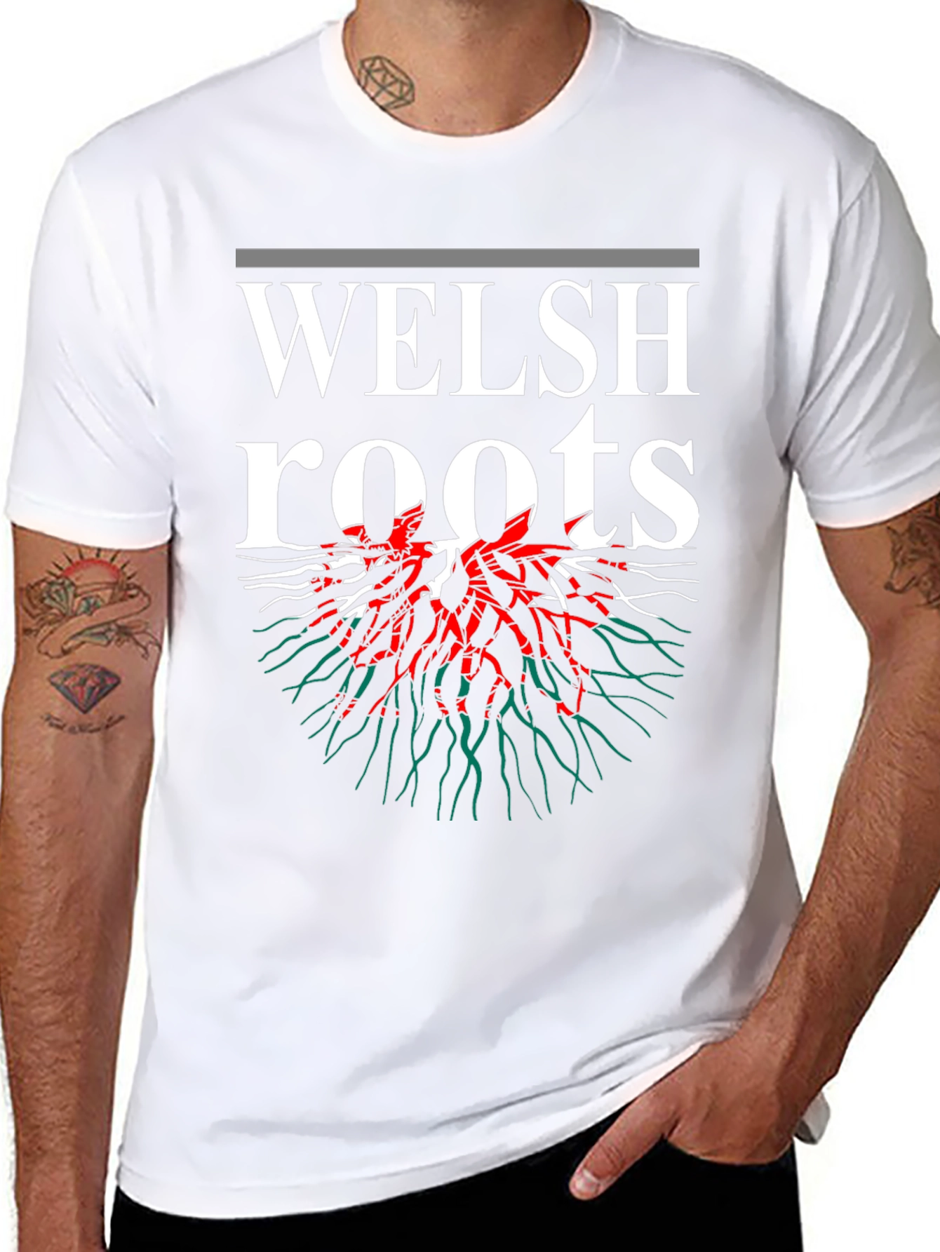 Welsh Roots T-Shirt - Black Red & Green Design