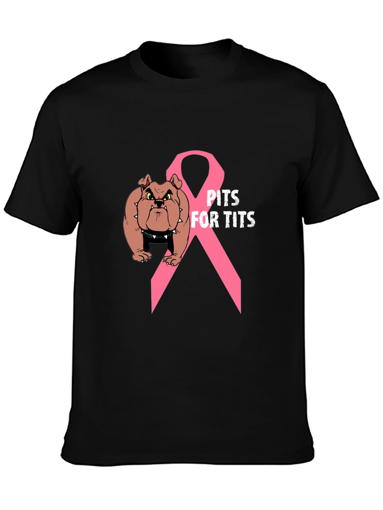 Pits For Tits T-Shirt: Bulldog Breast Cancer Awareness