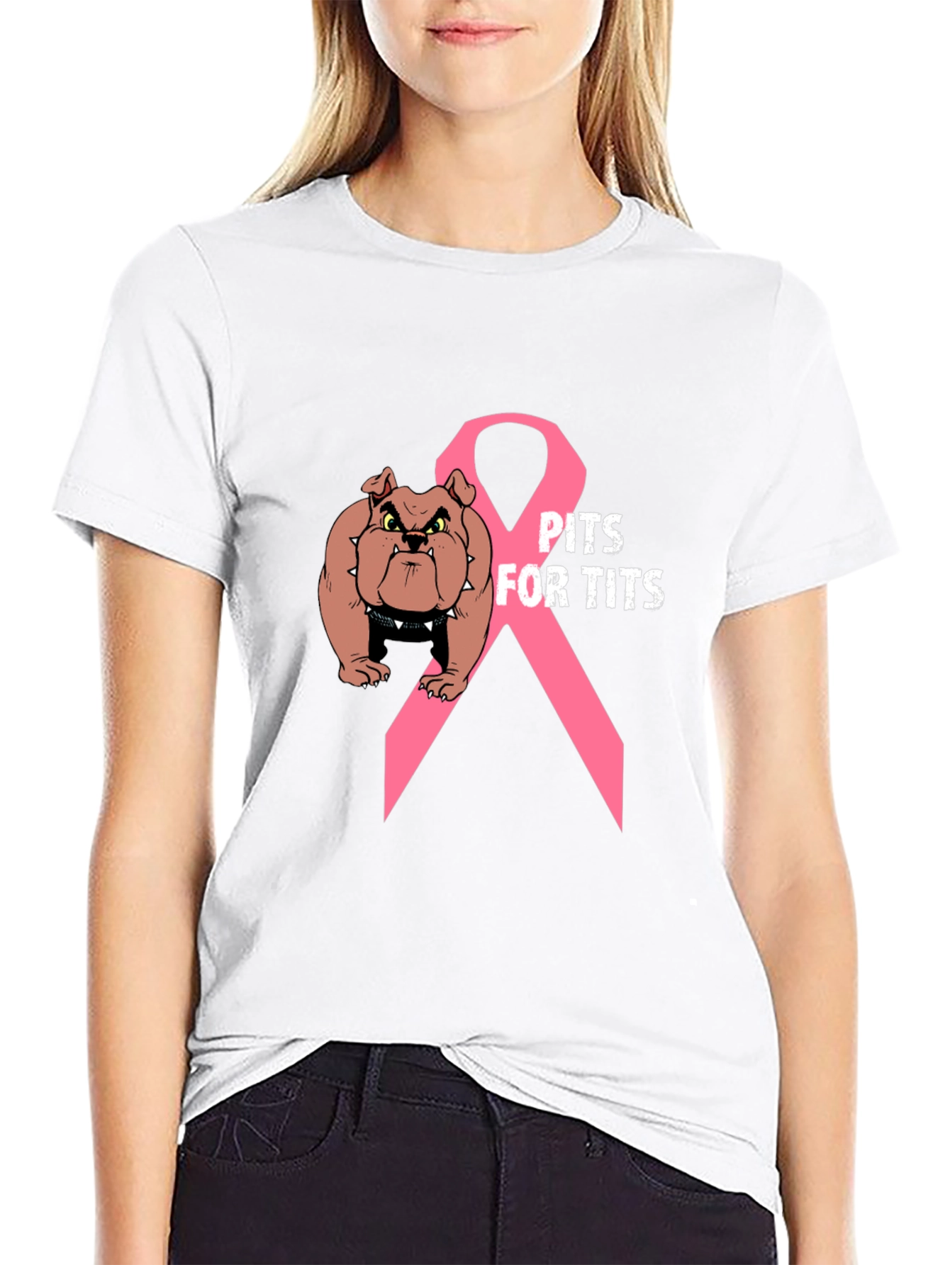 Pits For Tits T-Shirt: Bulldog Breast Cancer Awareness
