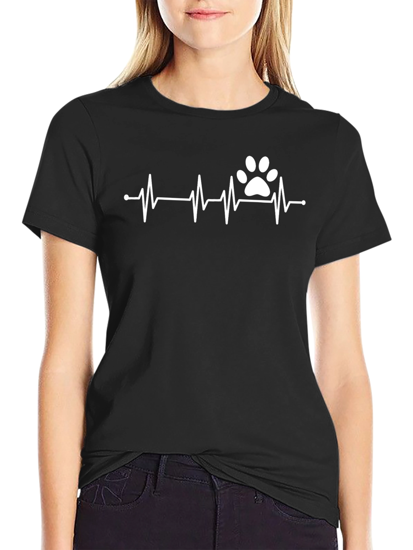 Paw Print Heartbeat T-Shirt - Black