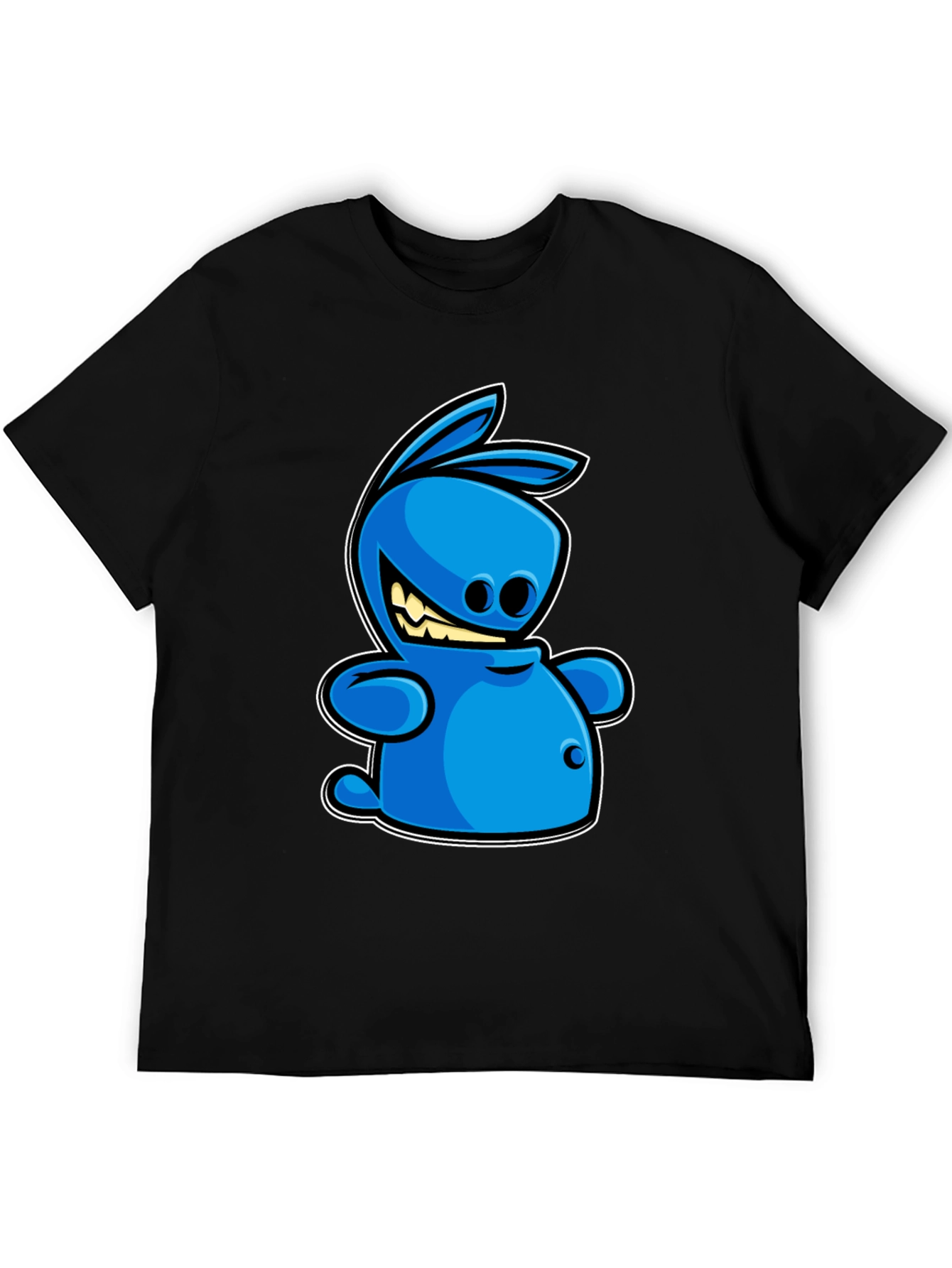 Blue Cartoon Rabbit Graphic Tee - Black