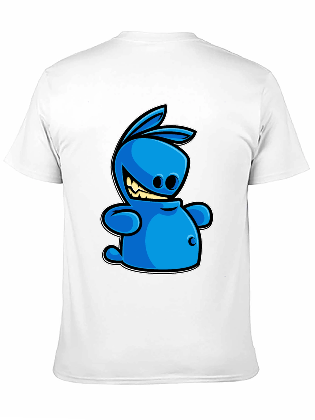 Blue Cartoon Rabbit Graphic Tee - Black