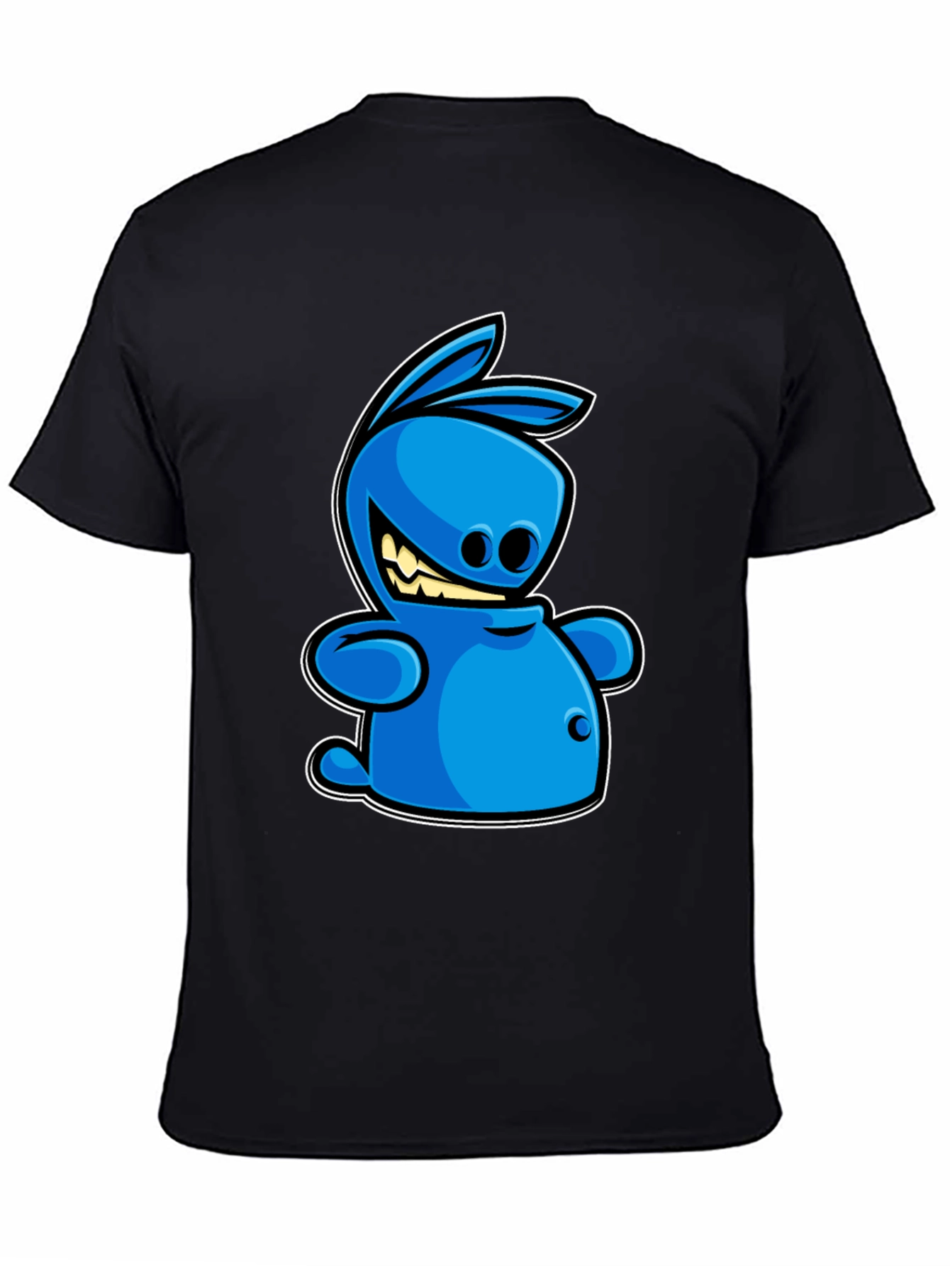 Blue Cartoon Rabbit Graphic Tee - Black