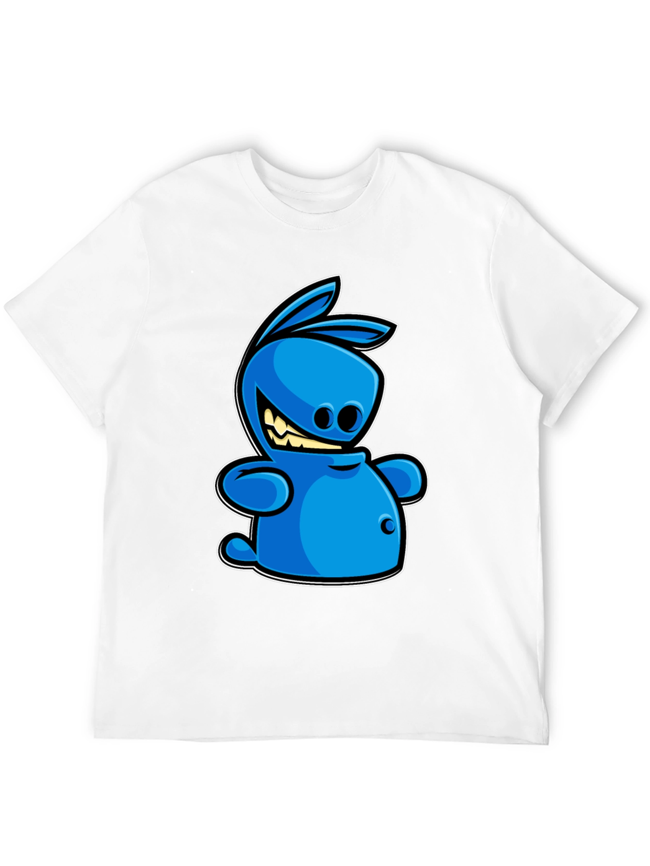 Blue Cartoon Rabbit Graphic Tee - Black