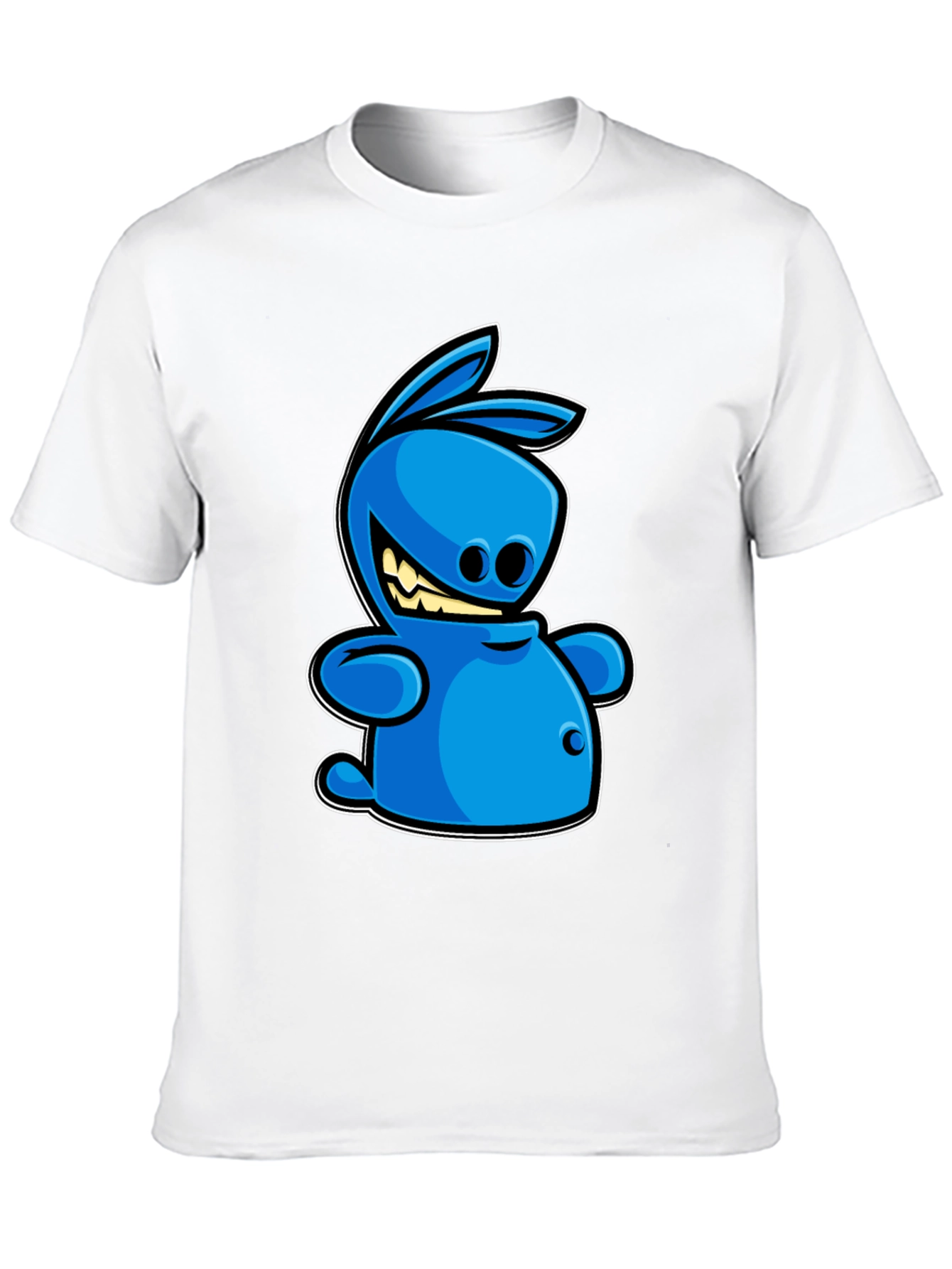 Blue Cartoon Rabbit Graphic Tee - Black