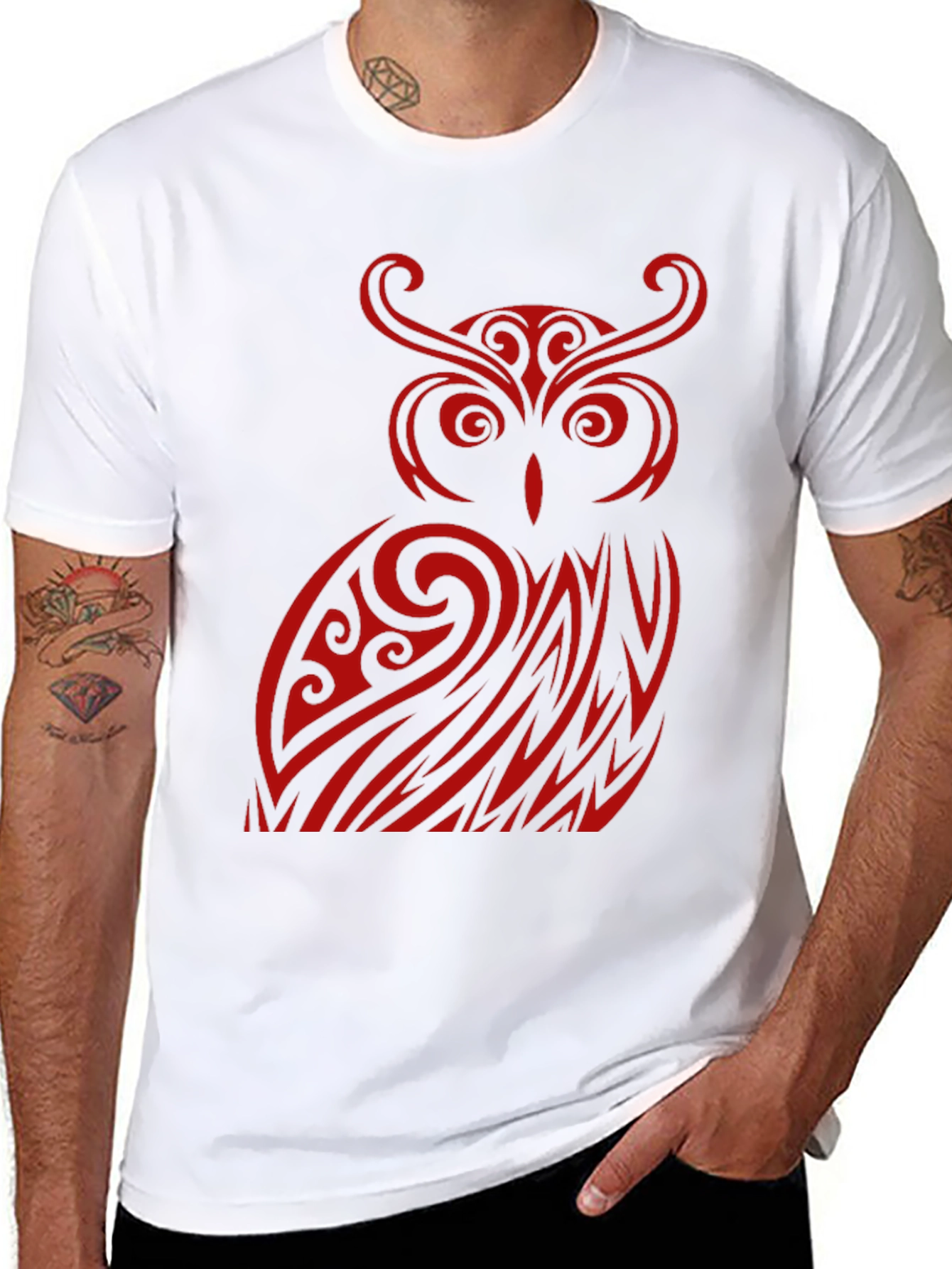 Owl Tribal Design Black T-Shirt
