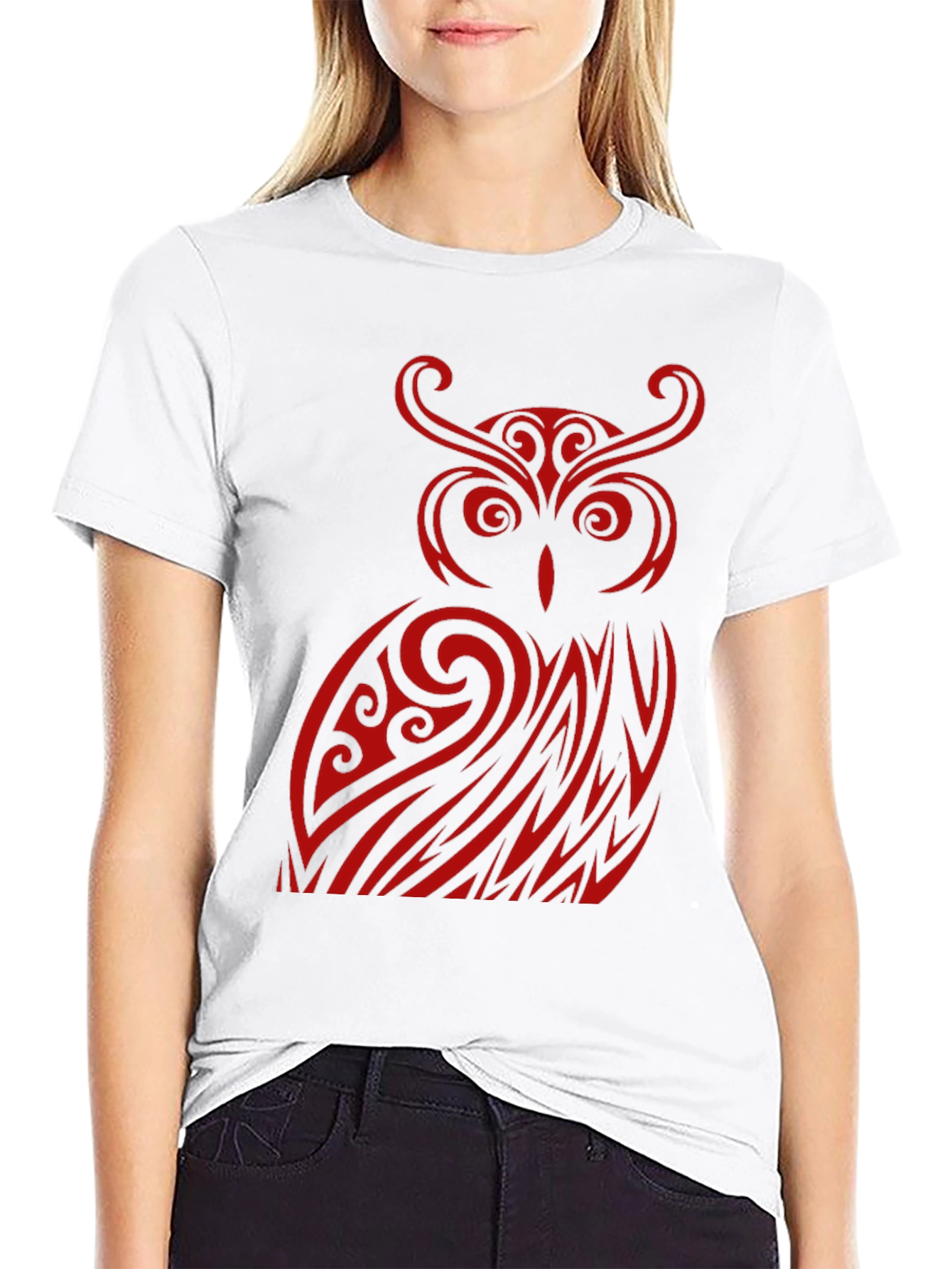 Owl Tribal Design Black T-Shirt
