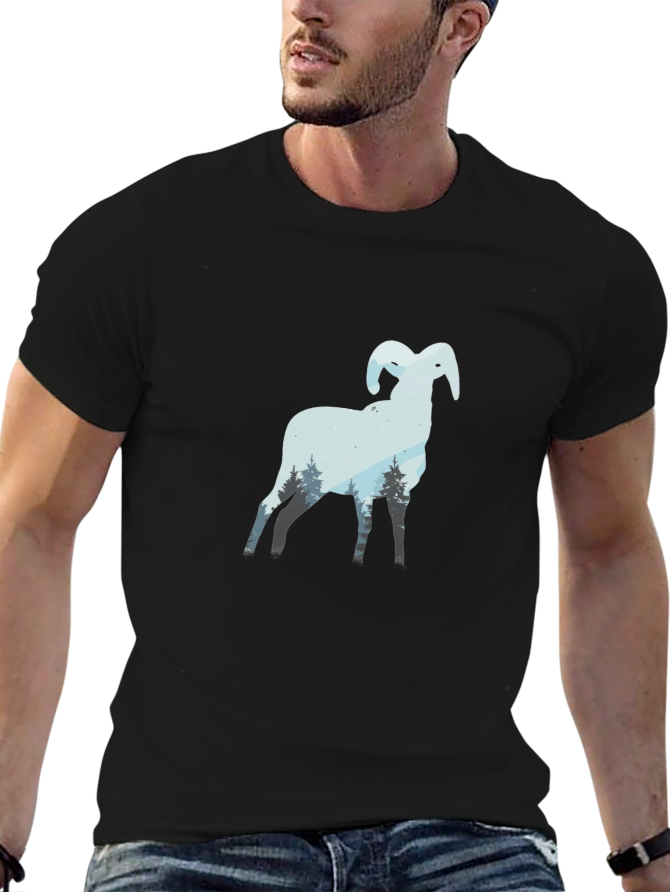 Ram Mountain Scene Black T-Shirt