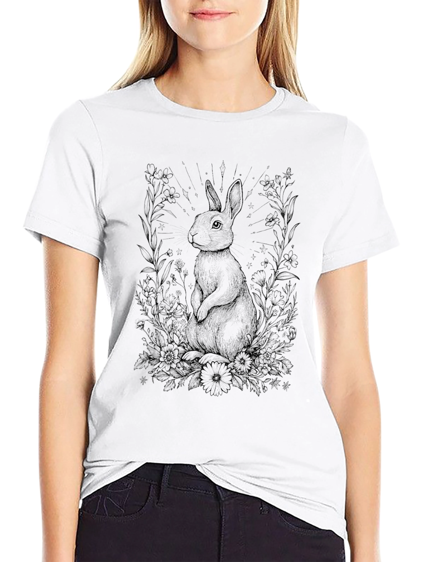 Rabbit Floral T-Shirt - Nature Inspired Graphic Tee