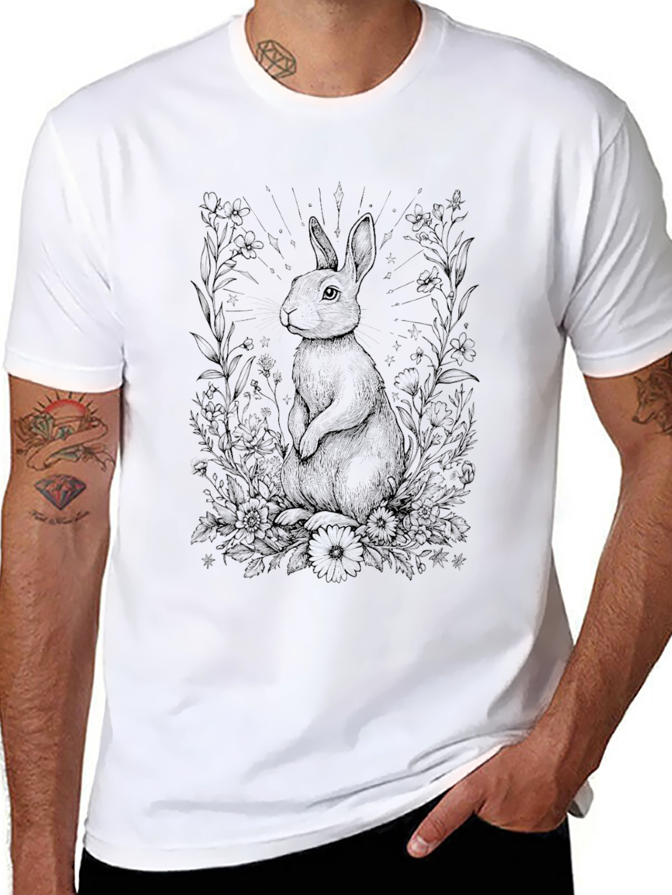 Rabbit Floral T-Shirt - Nature Inspired Graphic Tee