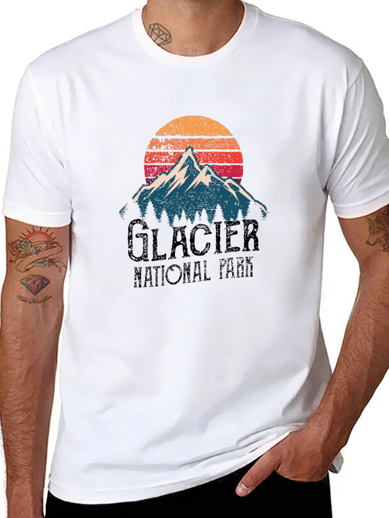 Glacier National Park Graphic Tee - Mountain Sunset Design