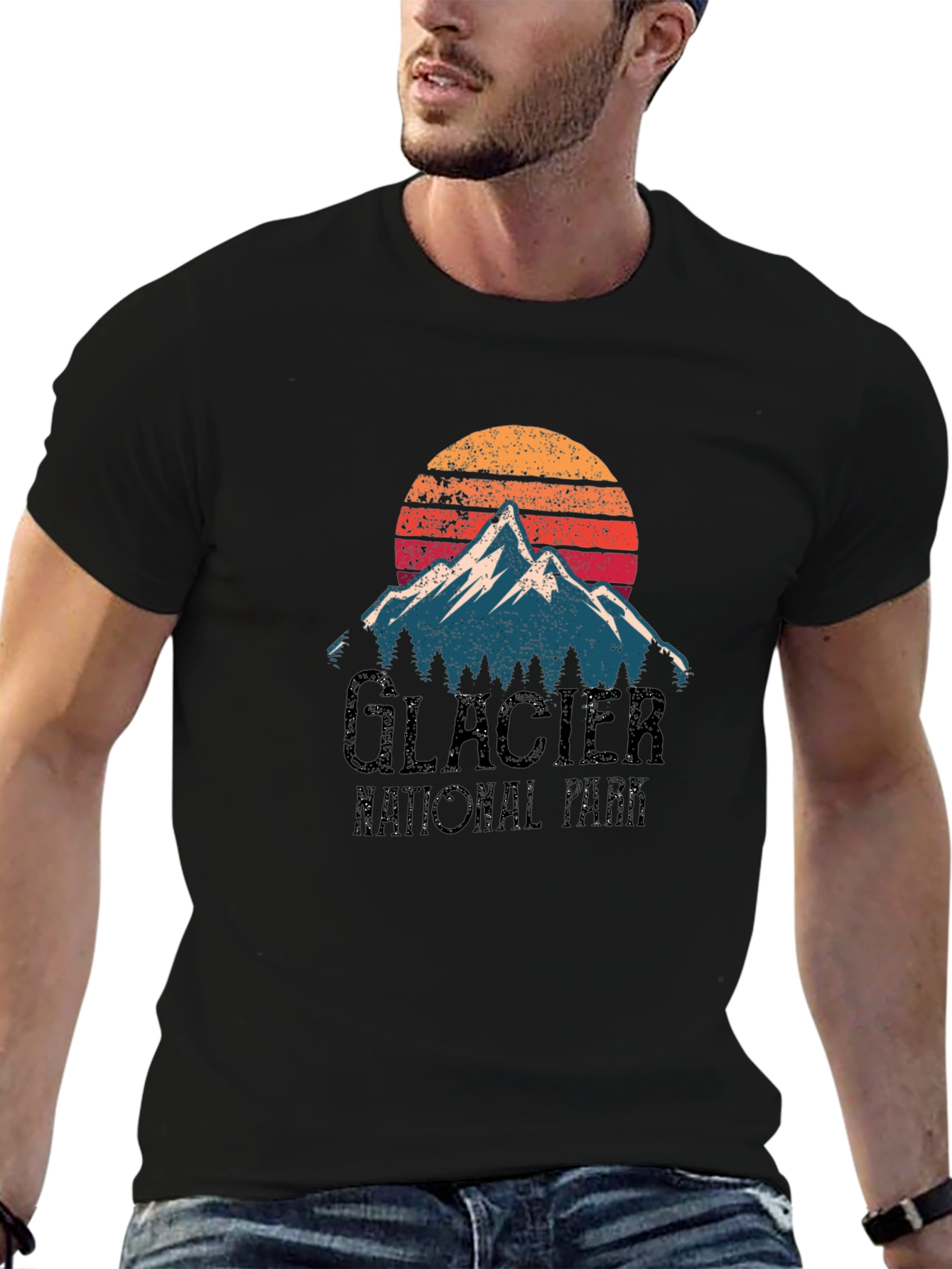 Glacier National Park Graphic Tee - Mountain Sunset Design