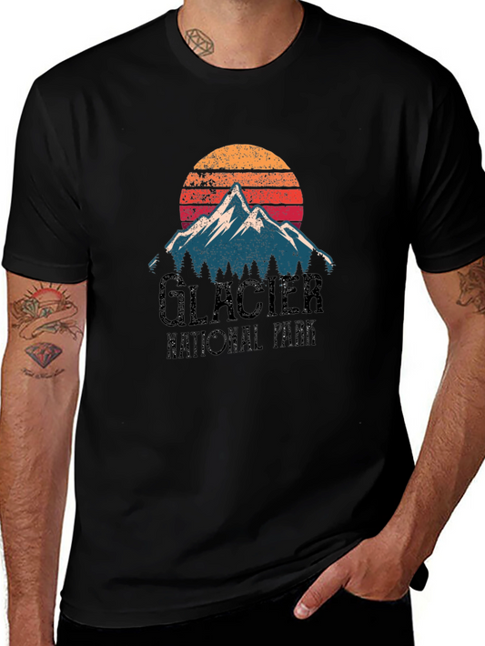 Glacier National Park Graphic Tee - Mountain Sunset Design