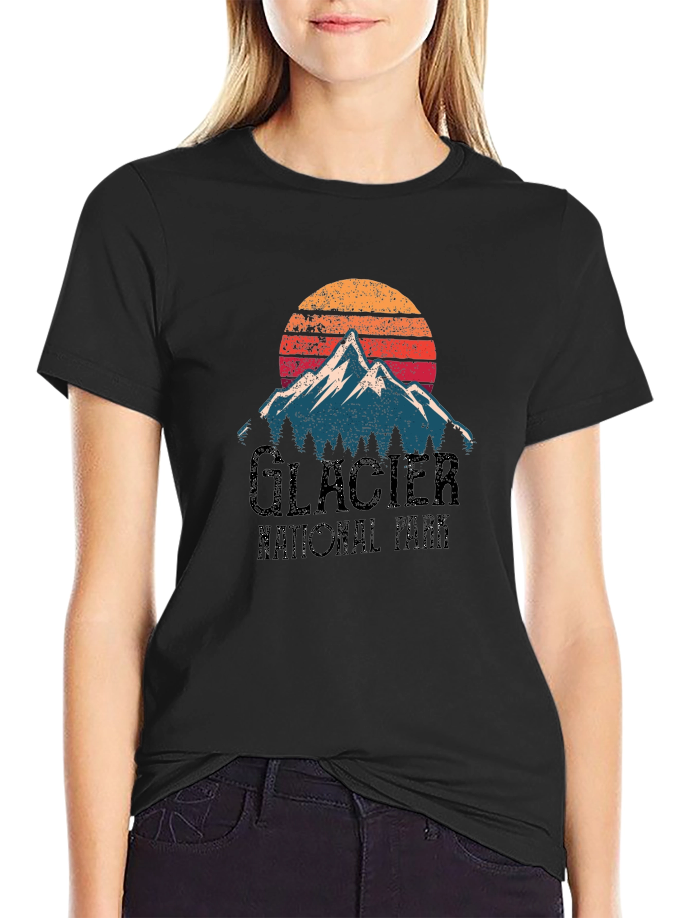 Glacier National Park Graphic Tee - Mountain Sunset Design