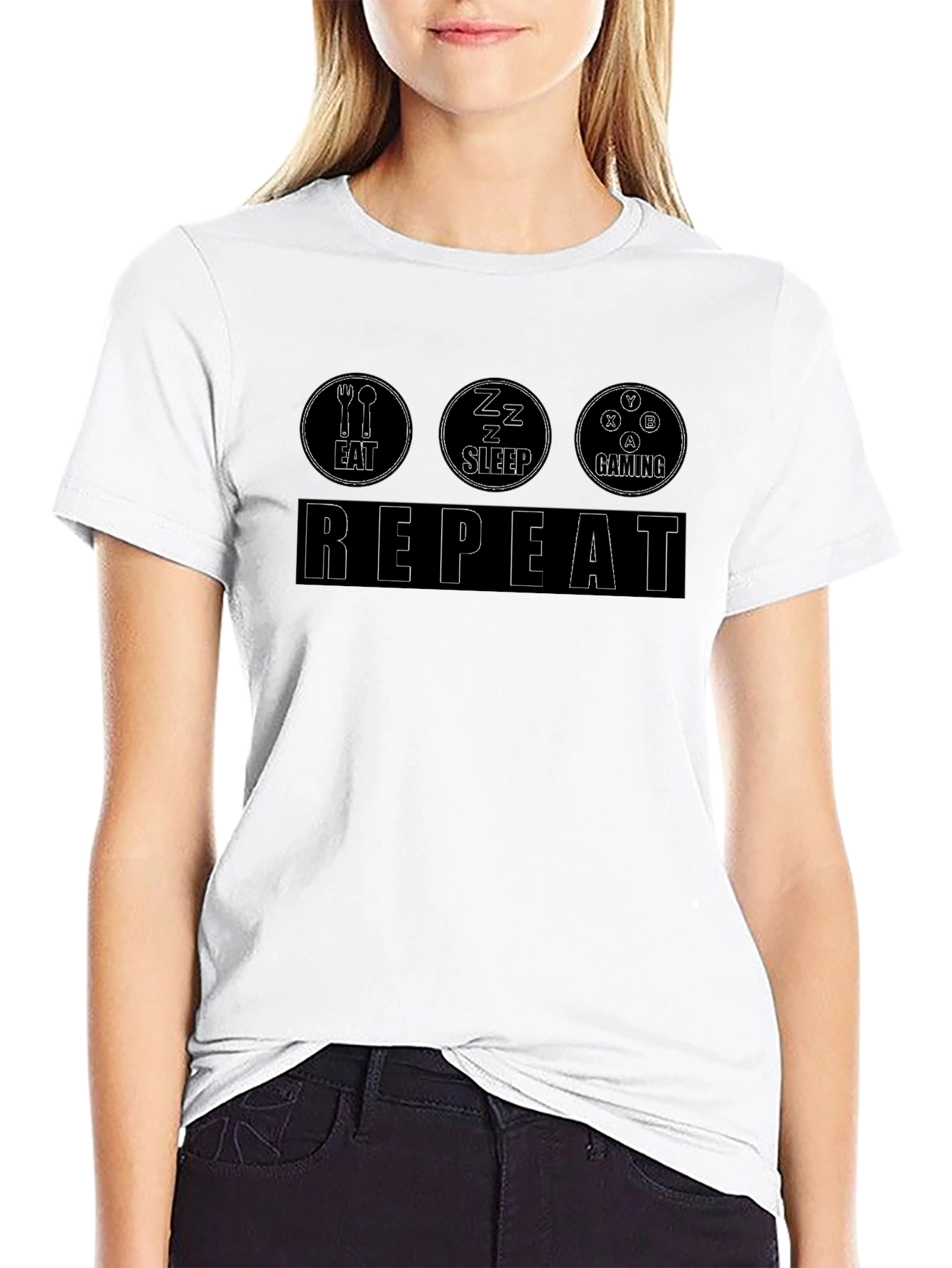 Eat Sleep Gaming Repeat Black T-Shirt